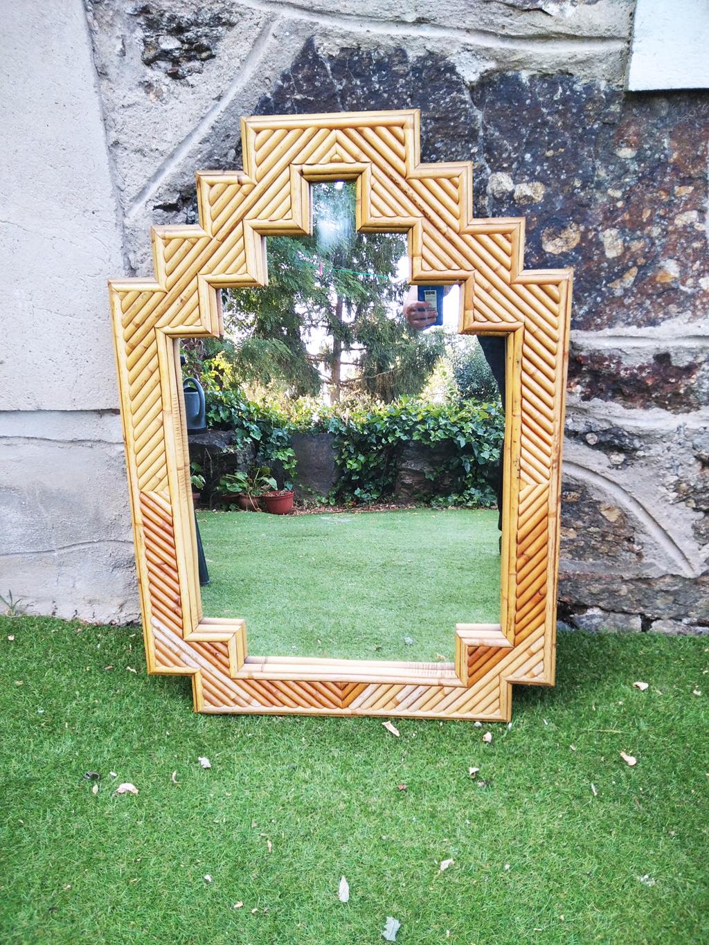 Bamboo Wall Mirror Original Style Large Size From Italy   Mid 20th Century For Sale 2