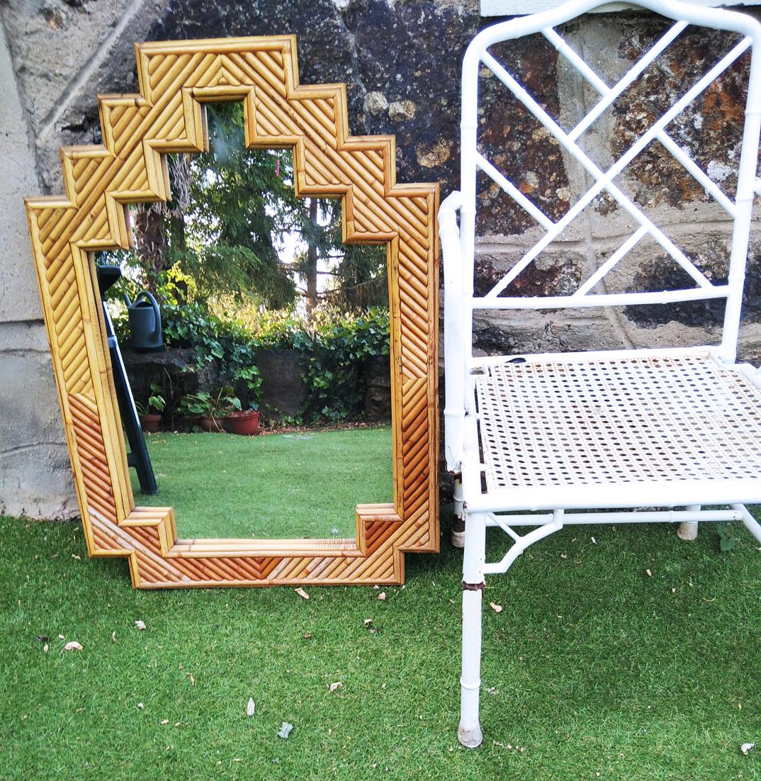 Bamboo Wall Mirror Original Style Large Size From Italy   Mid 20th Century For Sale 3