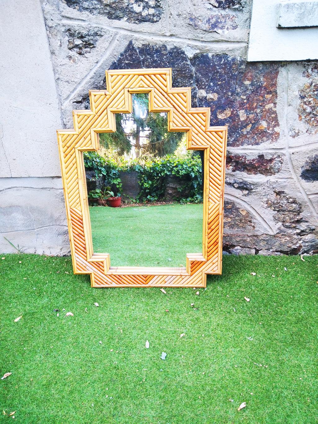 Bamboo Wall Mirror Original Style Large Size From Italy   Mid 20th Century For Sale 4