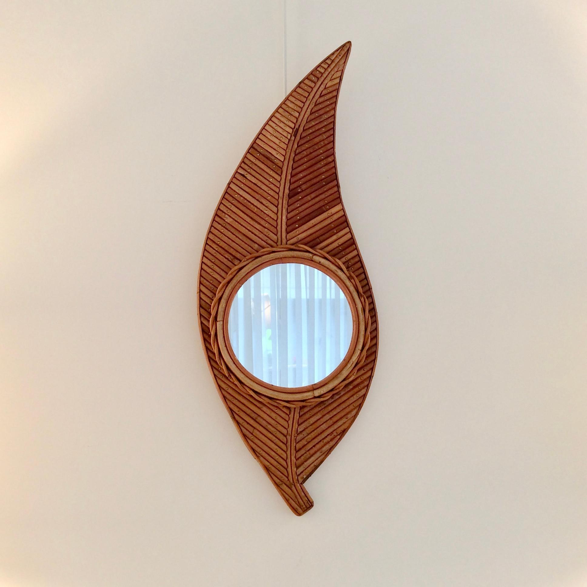 Bamboo Mirror Shaped Leaf, circa 1970, Italy 4