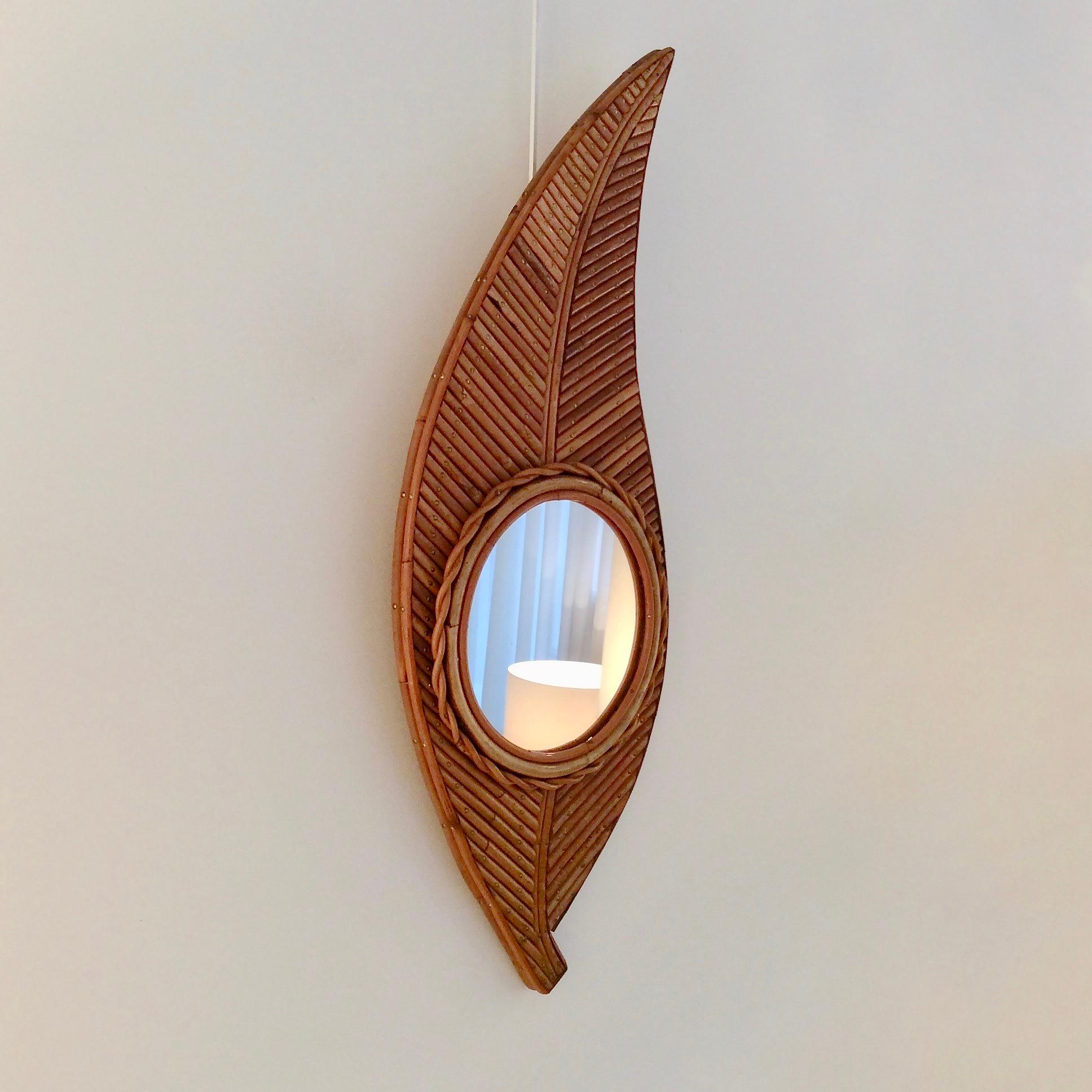 Mid-Century Modern Bamboo Mirror Shaped Leaf, circa 1970, Italy