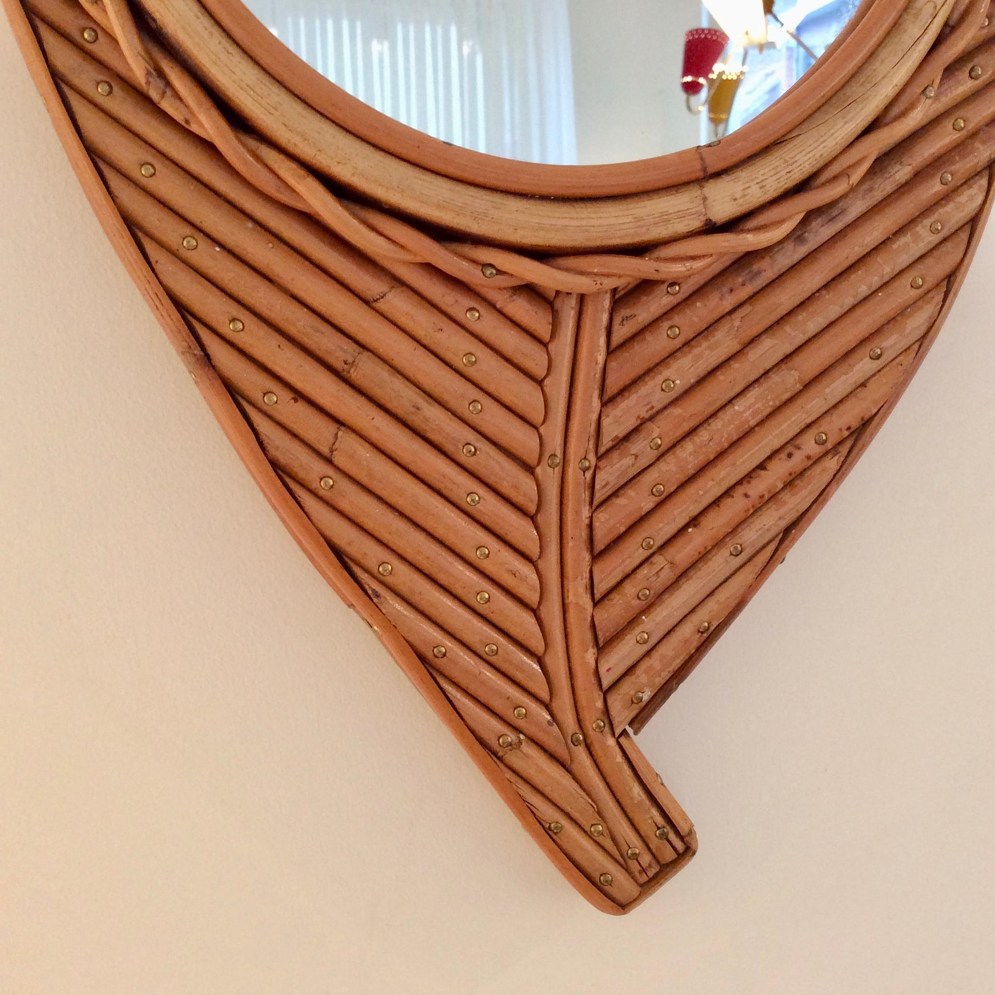 Bamboo Mirror Shaped Leaf, circa 1970, Italy In Good Condition In Brussels, BE
