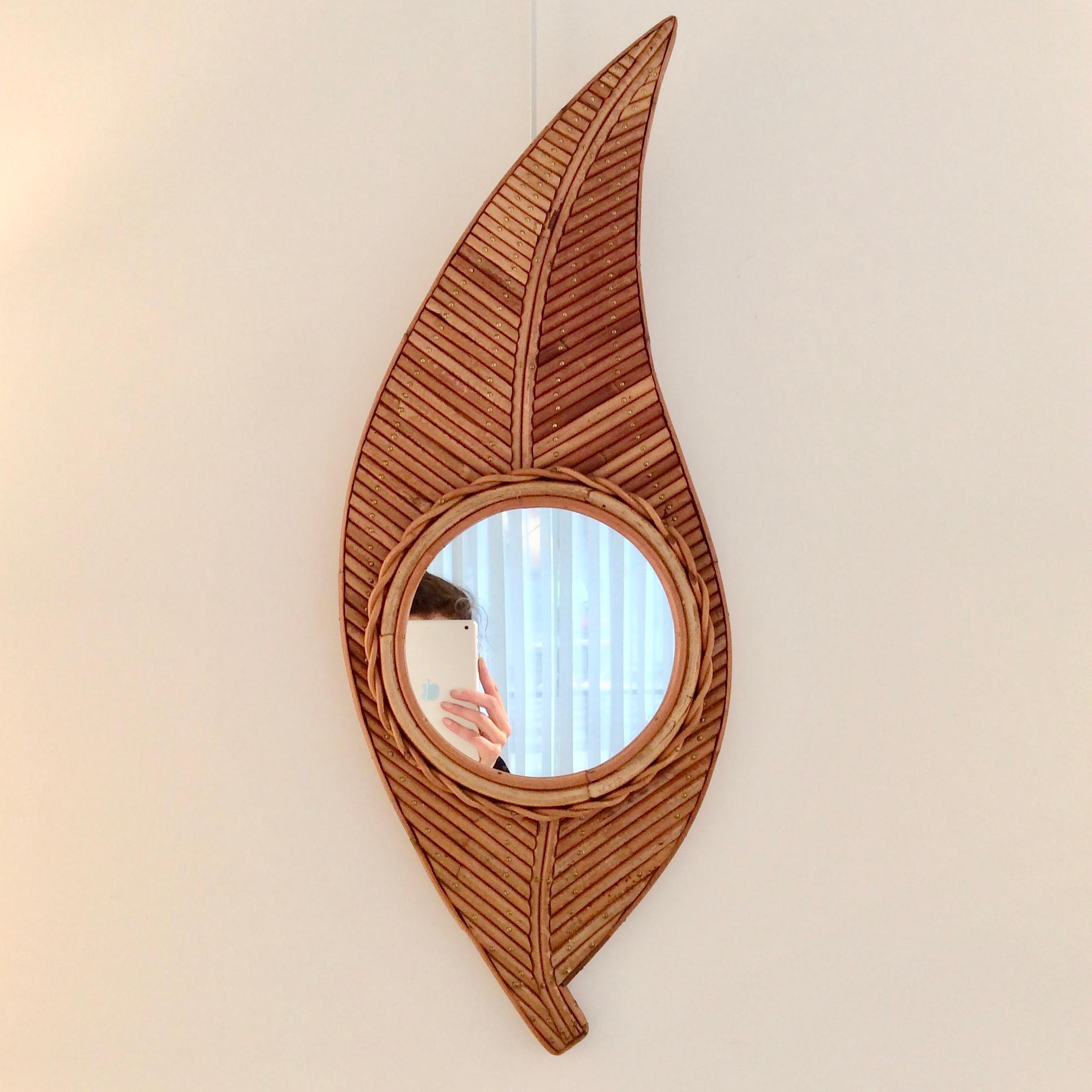 Bamboo Mirror Shaped Leaf, circa 1970, Italy 1