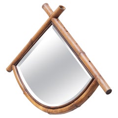 Bamboo Mirror with Faceted Glass, France 1930s