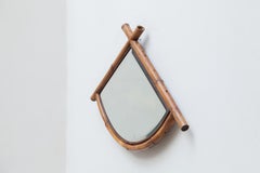 Bamboo Mirror with Faceted Glass, France 1930s