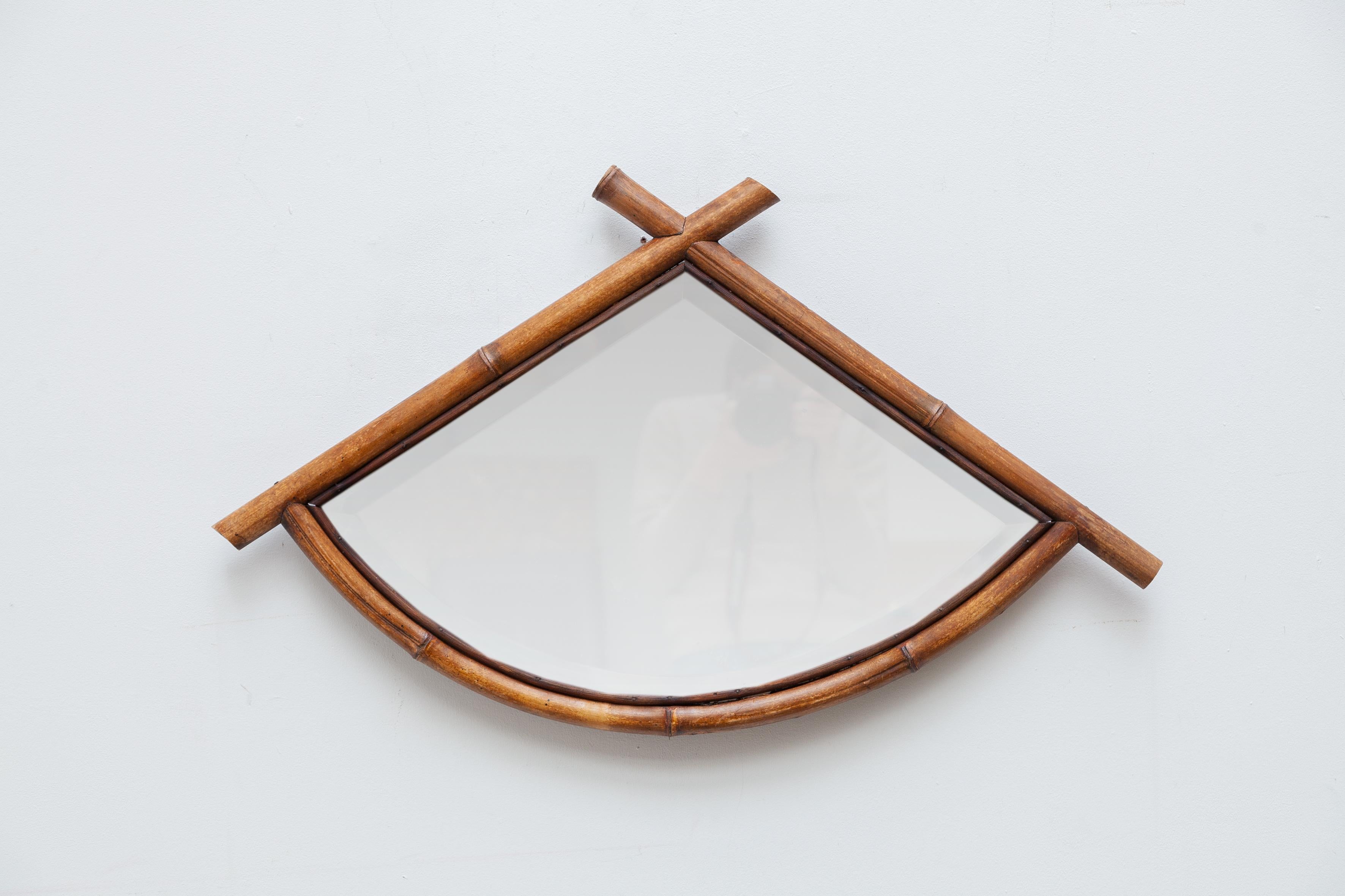 Mid-Century Modern Bamboo Mirror with Faceted Glass, France 1930s
