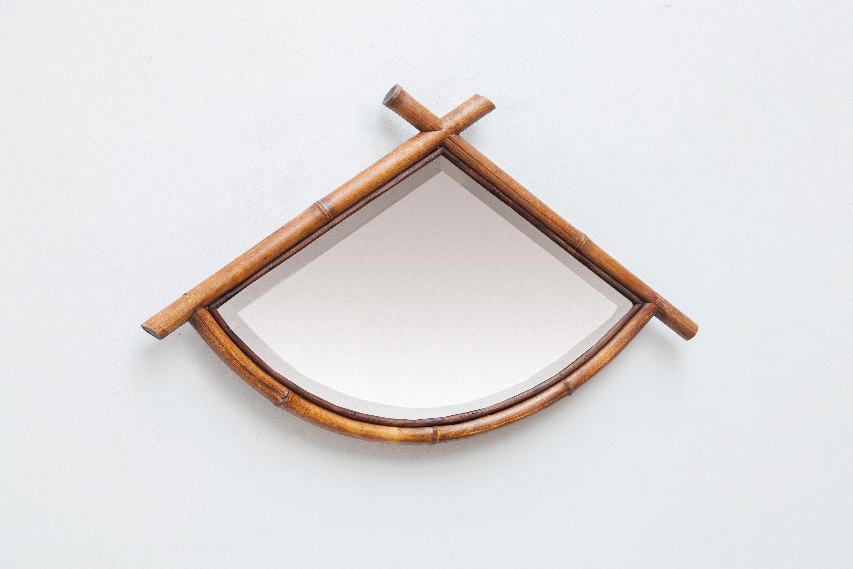 French Bamboo Mirror with Faceted Glass, France 1930s