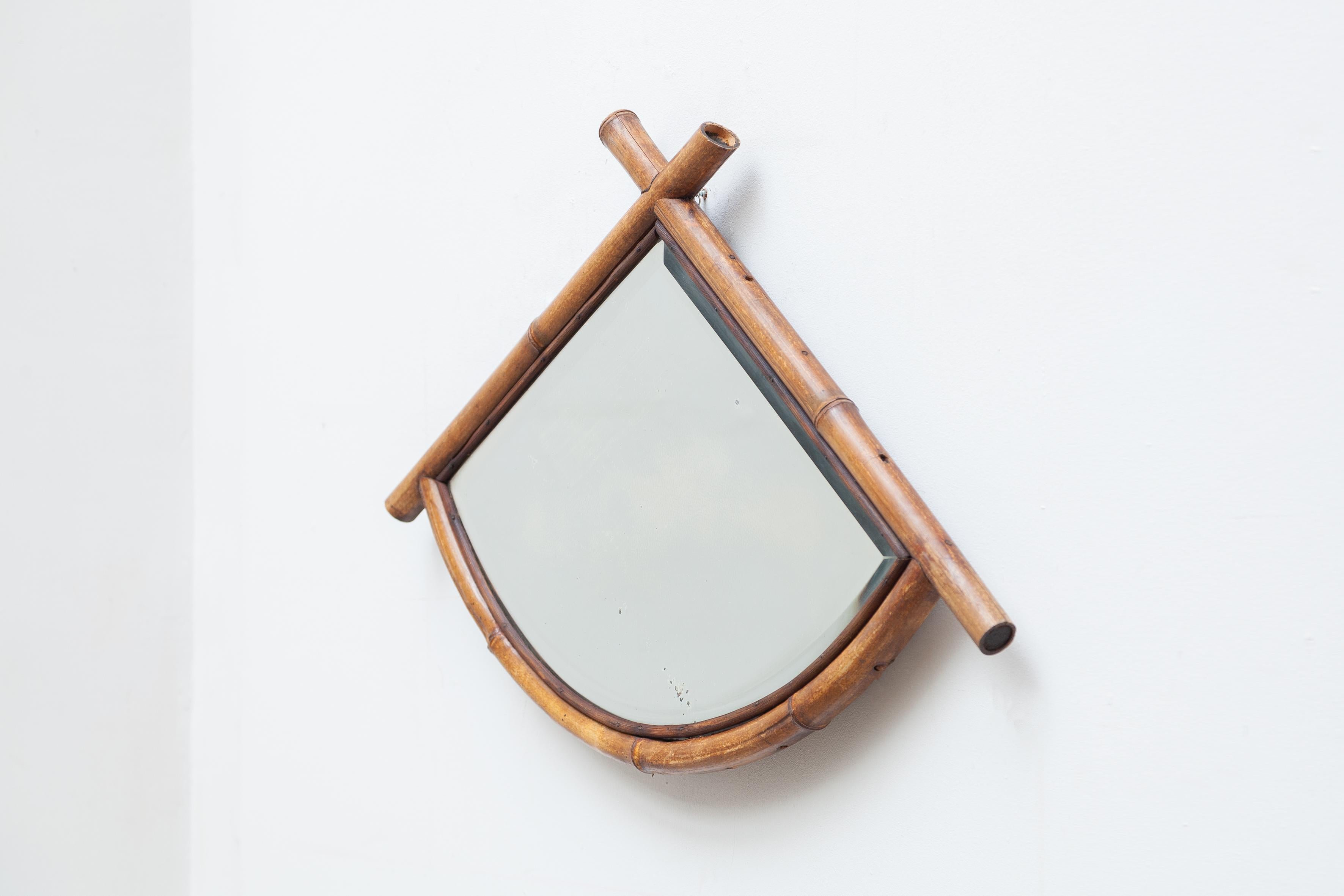 Bamboo Mirror with Faceted Glass, France 1930s 1