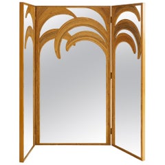 Bamboo Mirrored Screen, Vivai del Sud, Italy, 1970s
