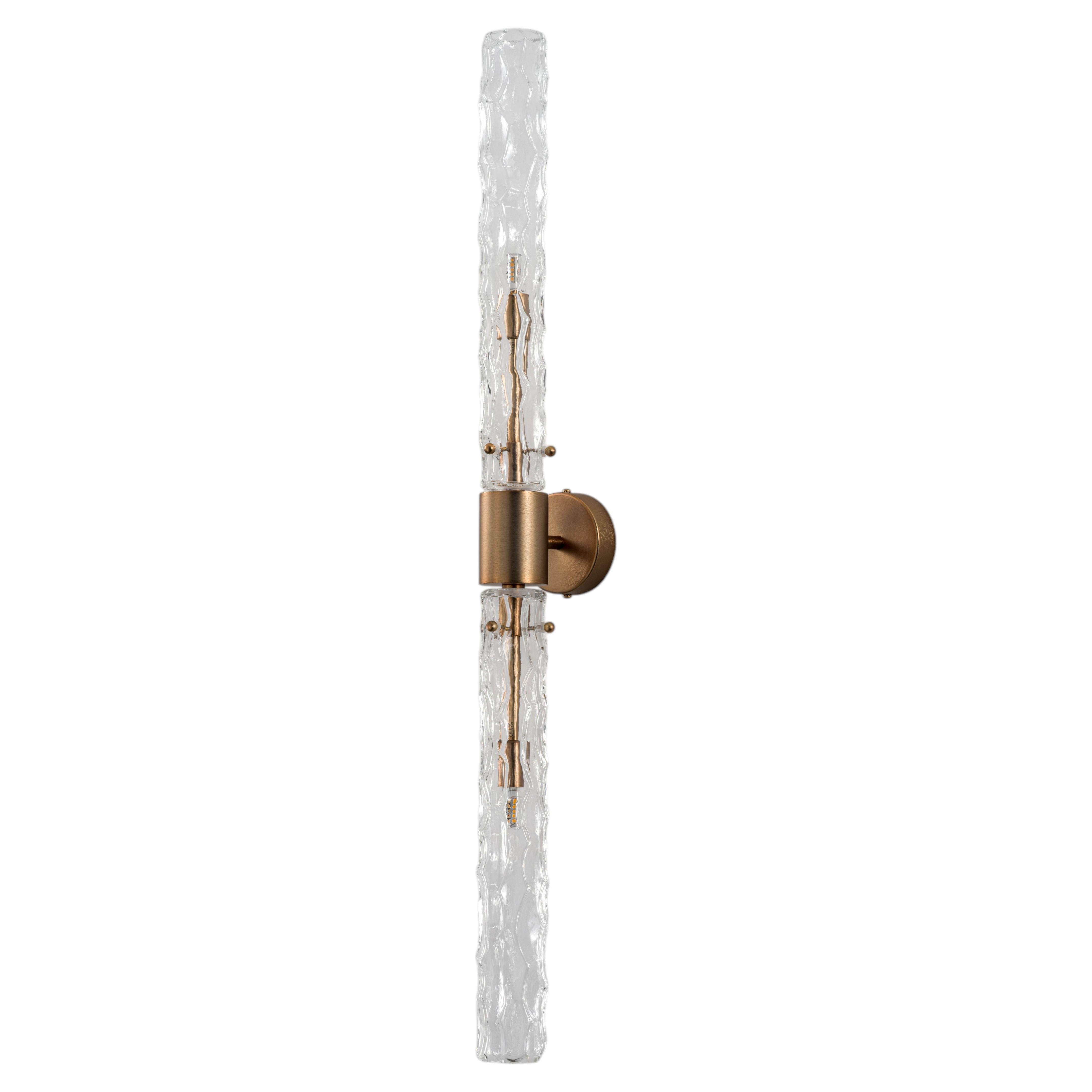Bamboo, Modern Wall Lamp Brushed Bronze Metal Frame, Transparent Murano Glass For Sale