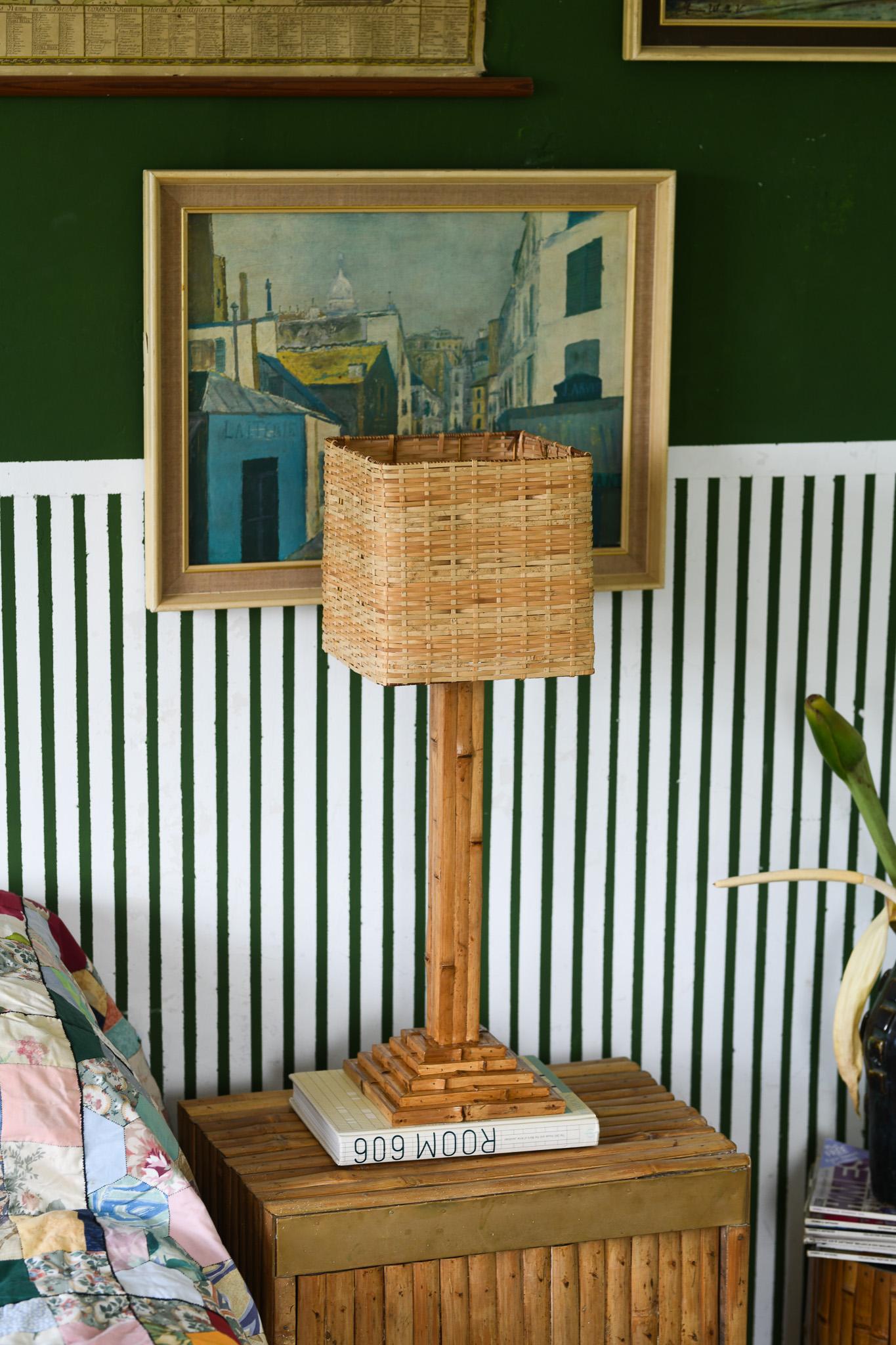 French Bamboo Modernist Table Lamp Peter Blake Style For Sale