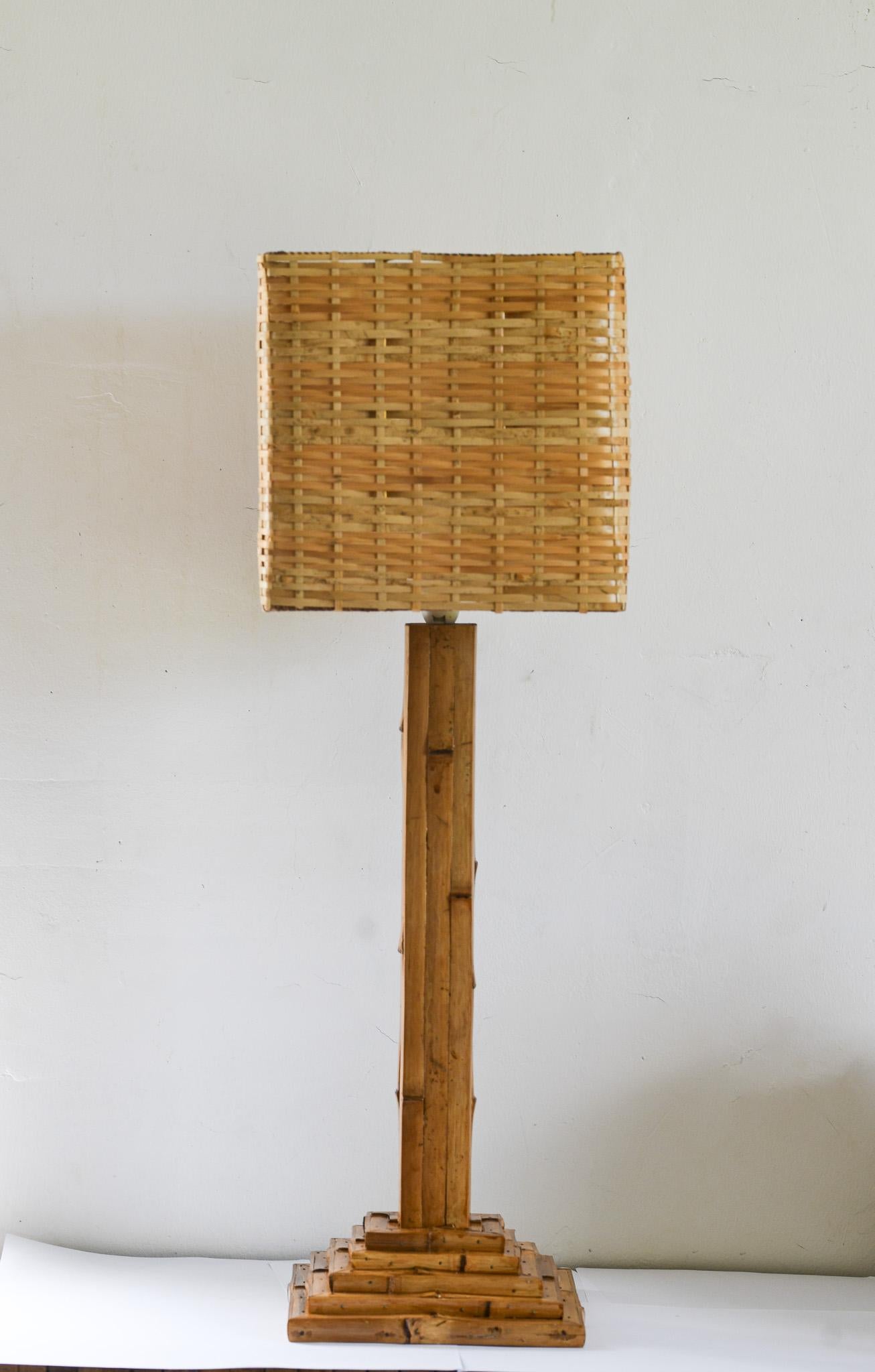 Hand-Crafted Bamboo Modernist Table Lamp Peter Blake Style For Sale