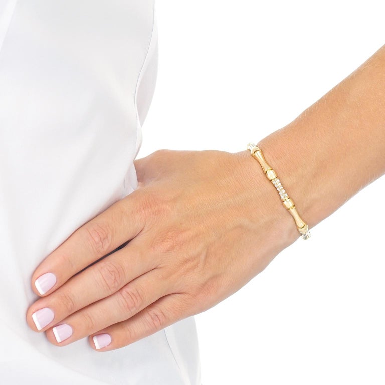 Bamboo Motif Diamond Set Gold Bracelet at 1stDibs