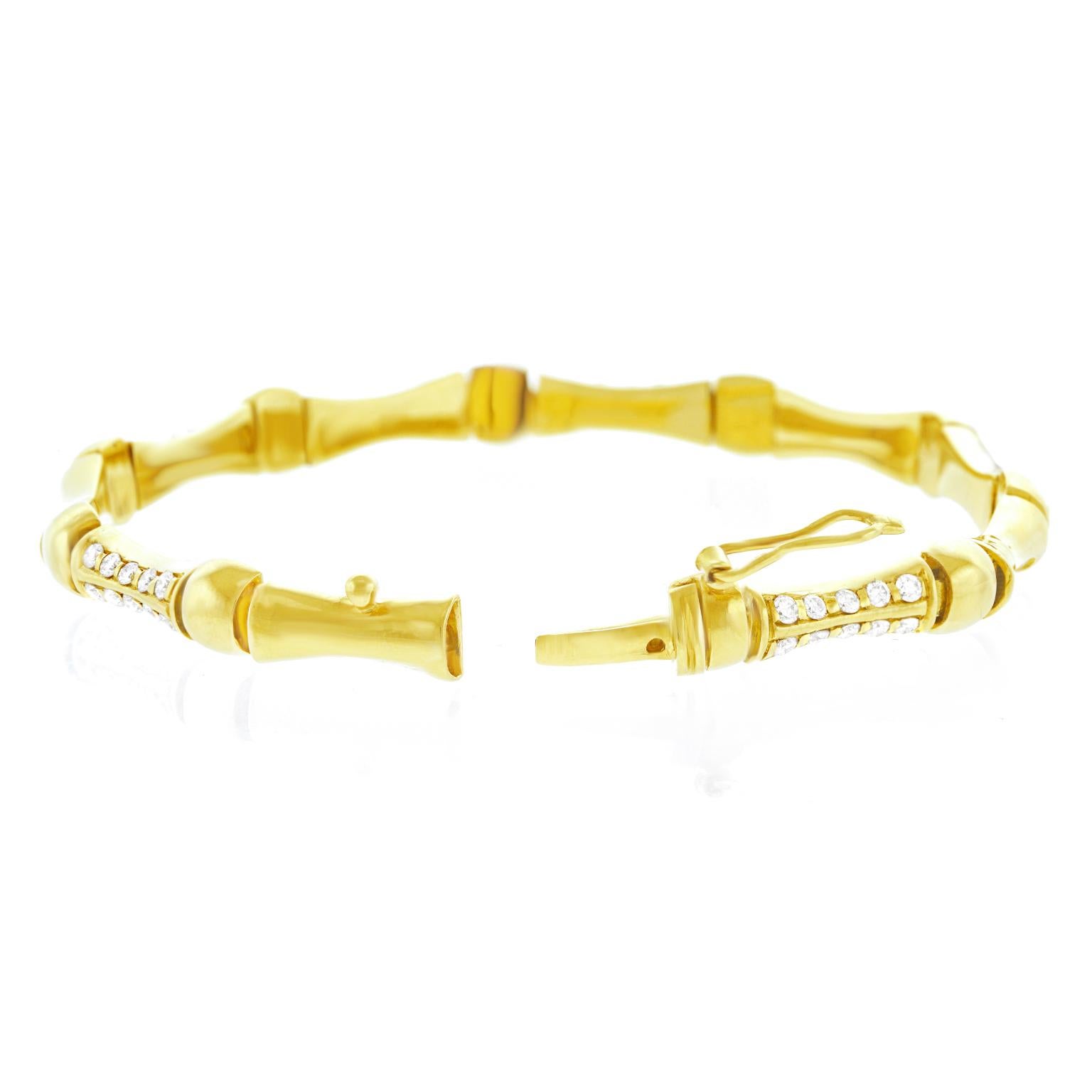 Bamboo Motif Diamond Set Gold Bracelet 3