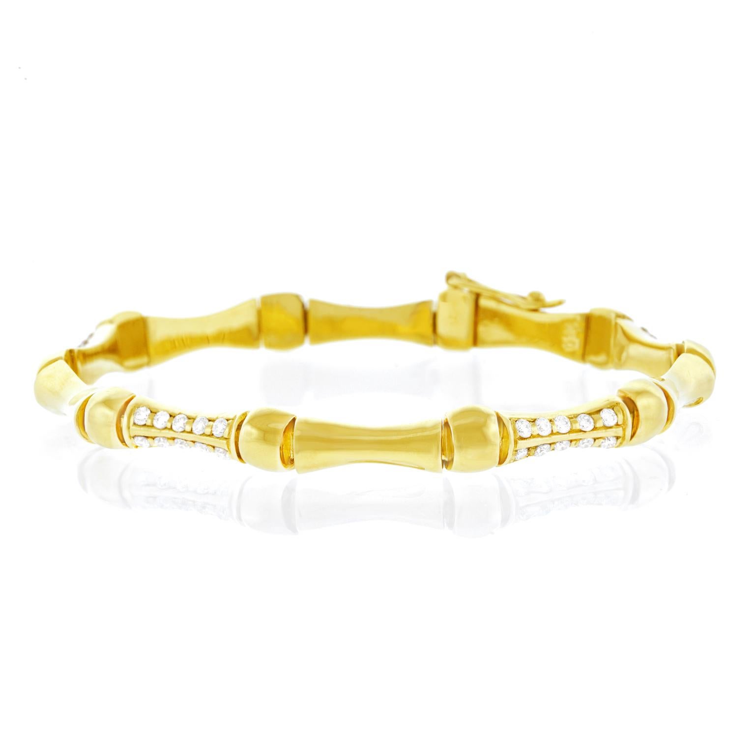 Bamboo Motif Diamond Set Gold Bracelet 4