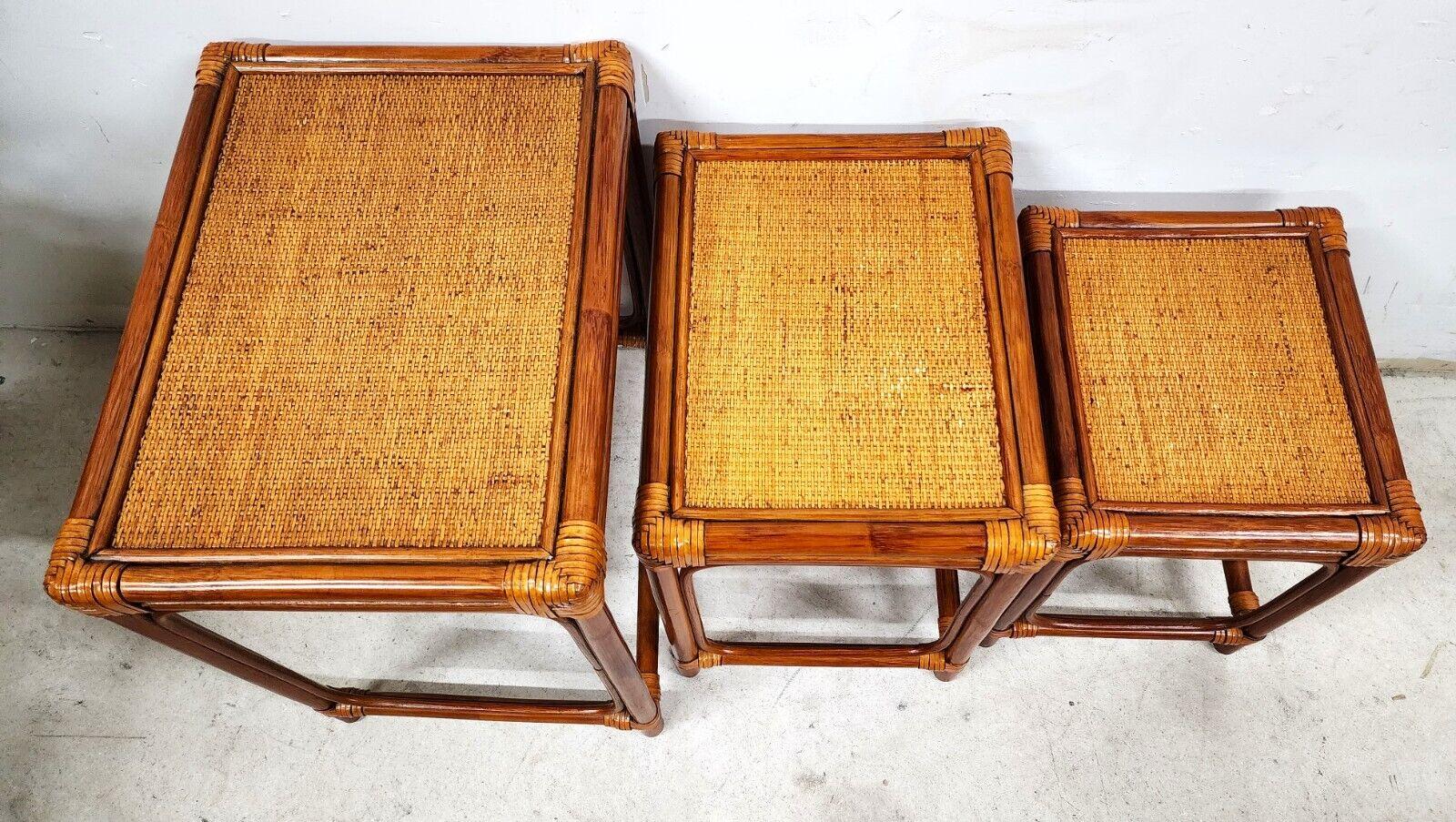 Late 20th Century Bamboo Nesting Tables Rattan Wicker Set of 3 For Sale