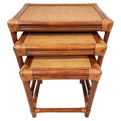 Vintage Bamboo Nesting Tables Rattan Wicker Set of 3