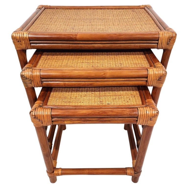 Bamboo Nesting Tables Rattan Wicker Set of 3 For Sale at 1stDibs