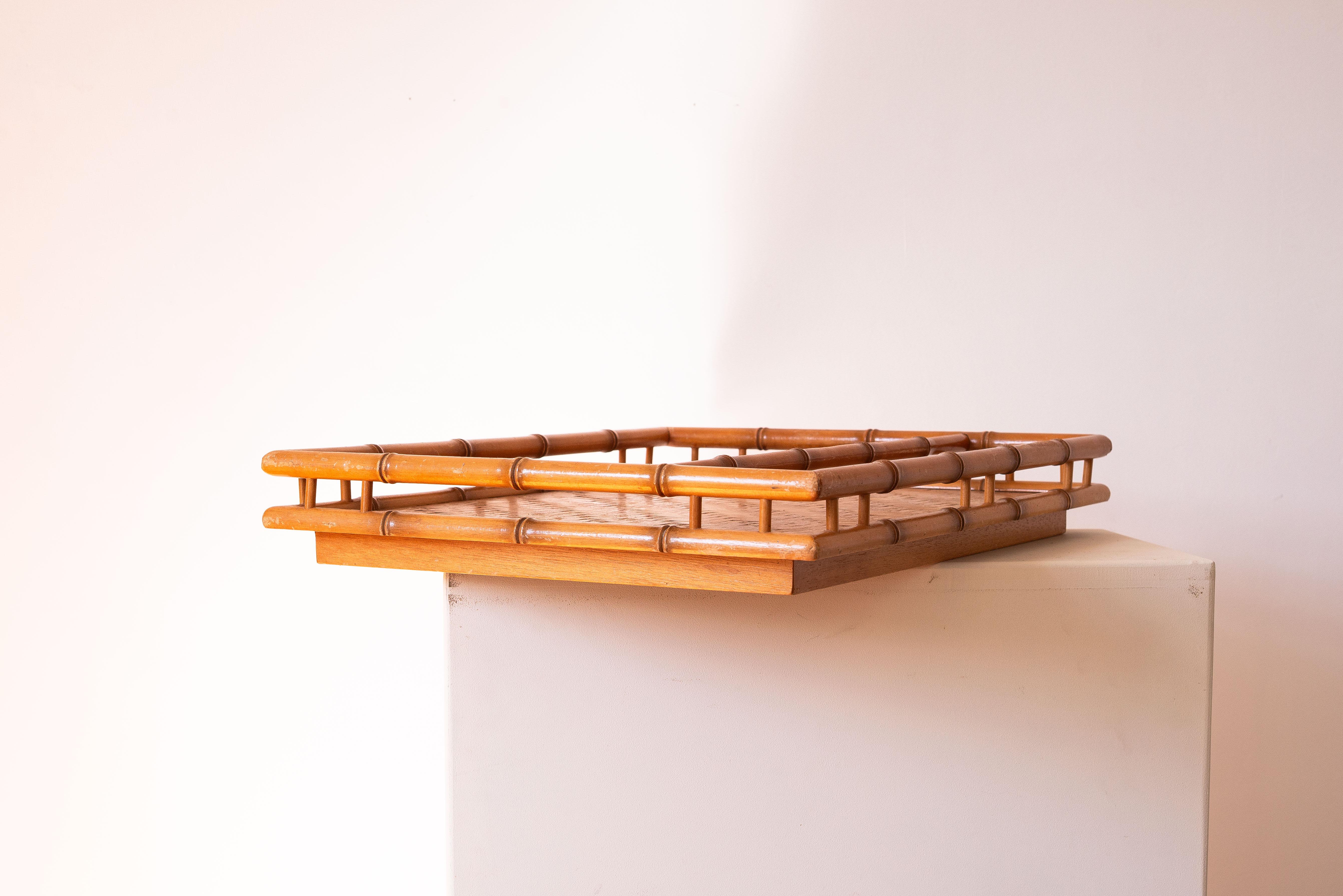 Serviertablett aus Bambus und Eiche - Frühstückstablett - Mid-Century Modern, Frankreich 1960s im Angebot 3