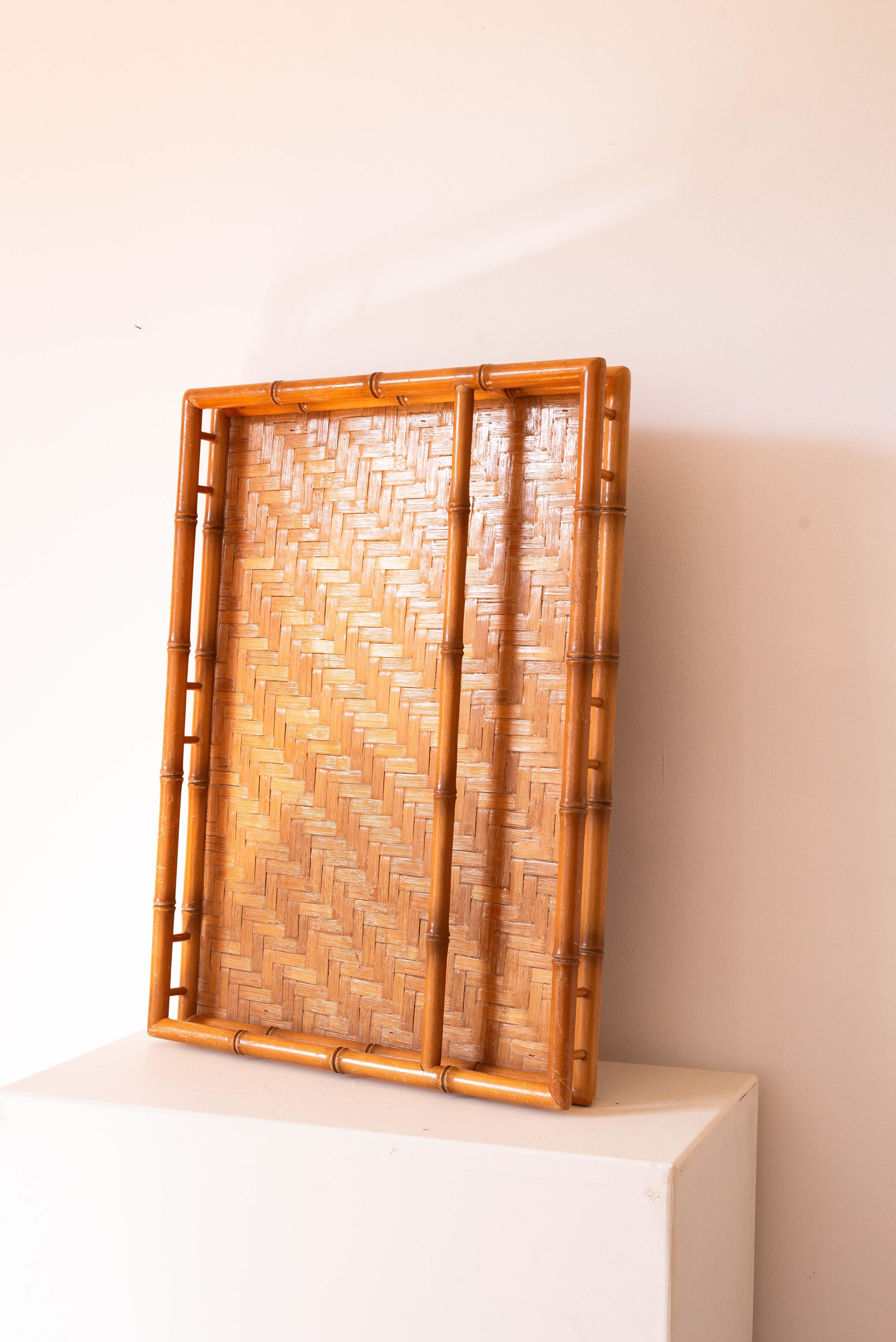 Serviertablett aus Bambus und Eiche - Frühstückstablett - Mid-Century Modern, Frankreich 1960s (Moderne der Mitte des Jahrhunderts) im Angebot