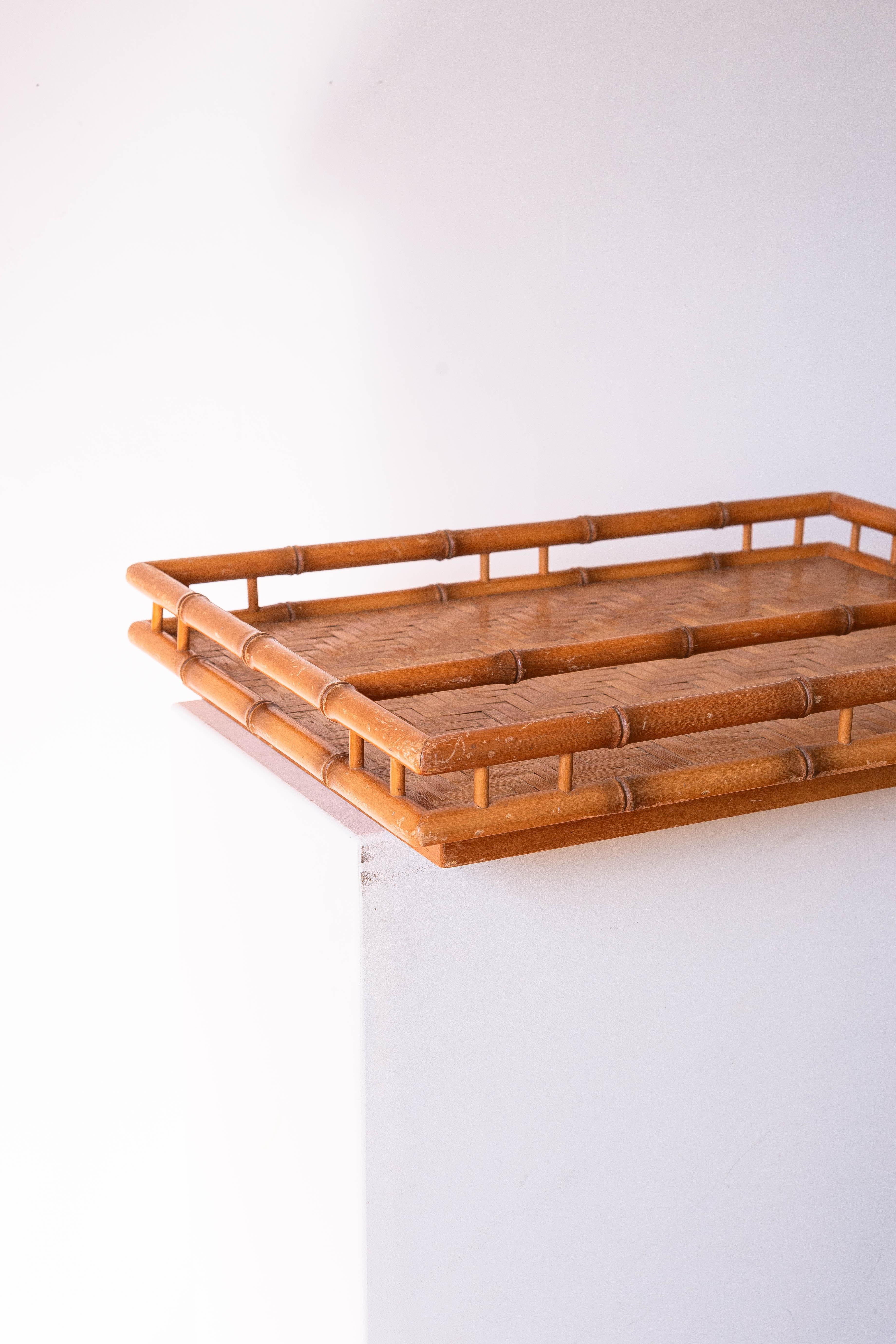 Serviertablett aus Bambus und Eiche - Frühstückstablett - Mid-Century Modern, Frankreich 1960s (20. Jahrhundert) im Angebot