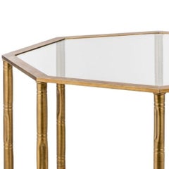 Bamboo Octagonal Side Table with Glass Top, Natural Finish