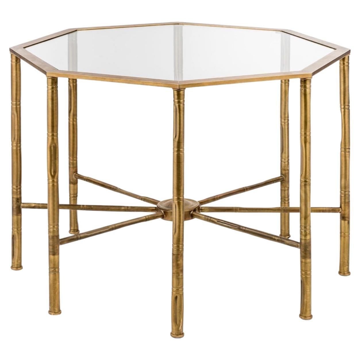Bamboo Octagonal Side Table with Glass Top, Natural Finish For Sale