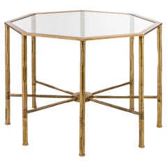 Table d'appoint octogonale en bambou avec plateau en verre, finition naturelle