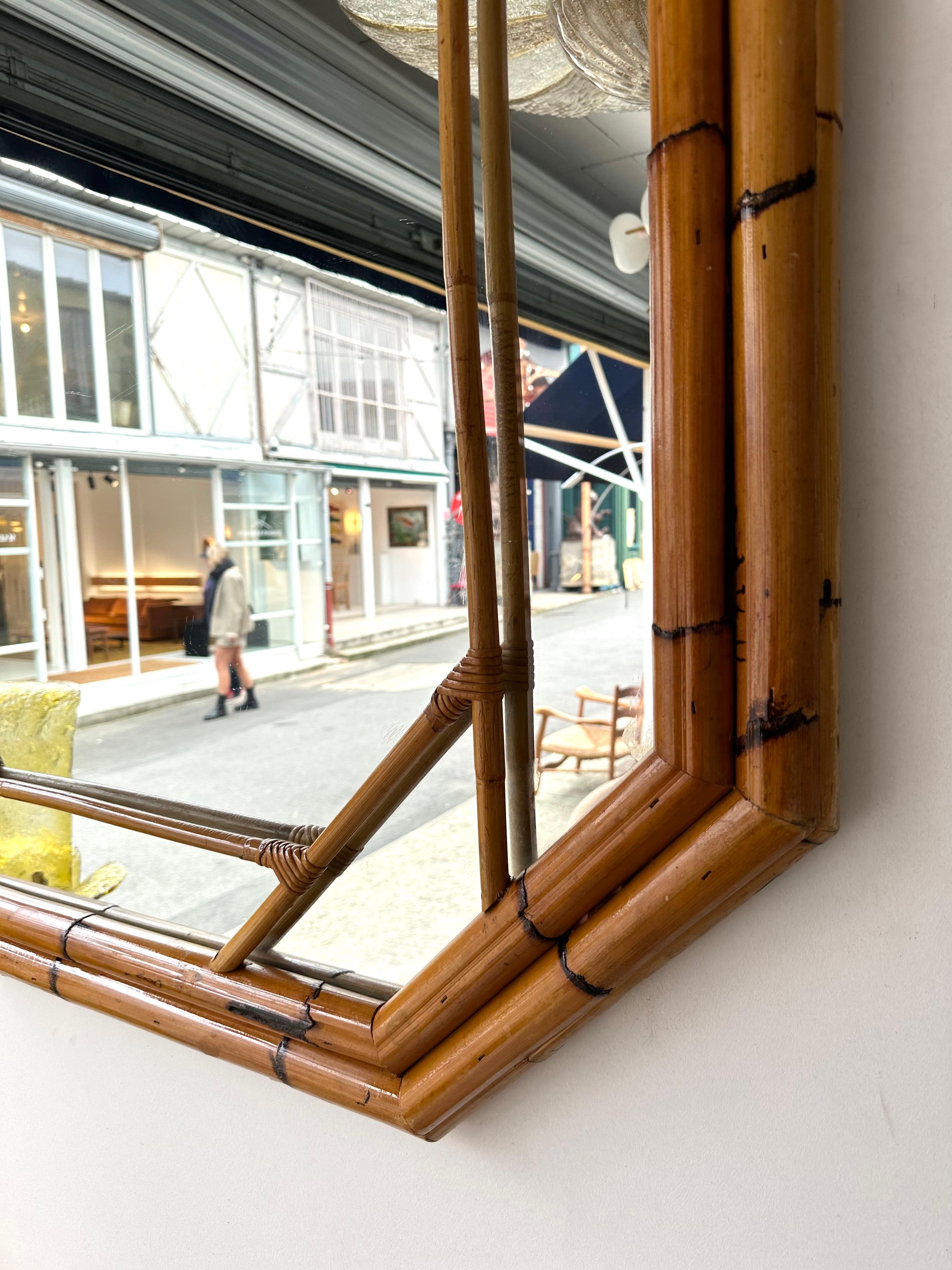 Miroir octogonal perlé en bambou de Vivai Del Sud. Italie, 1970 en vente 4