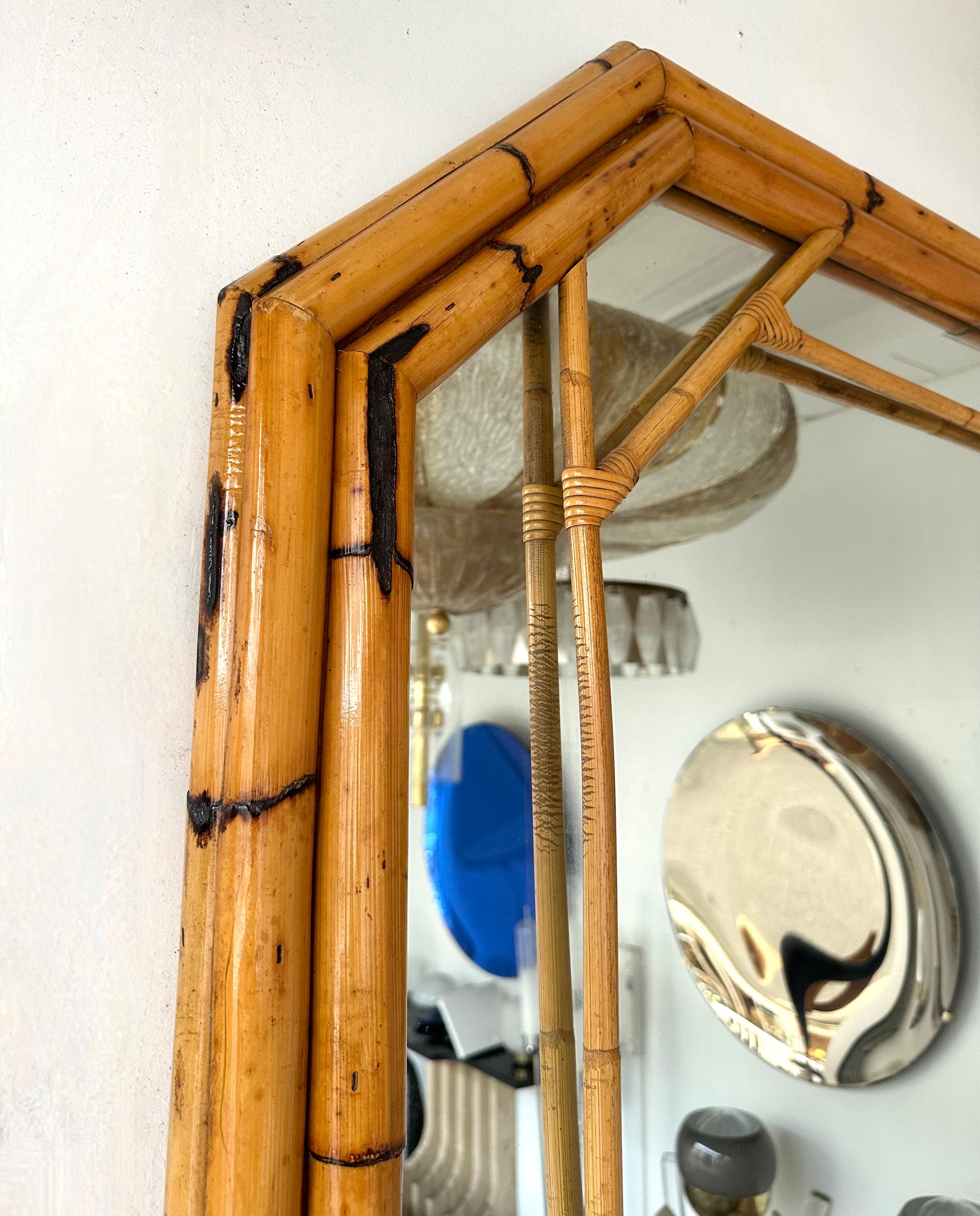 Miroir octogonal perlé en bambou de Vivai Del Sud. Italie, 1970 en vente 5
