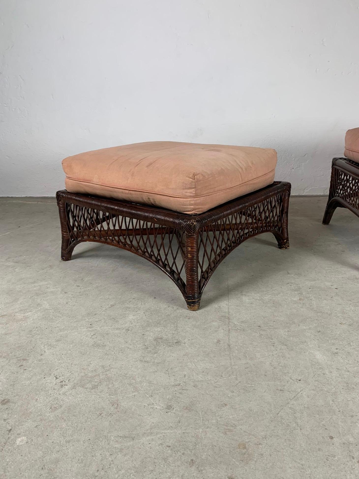 Bamboo ottomans with cushions, Italy, 1960s For Sale 3