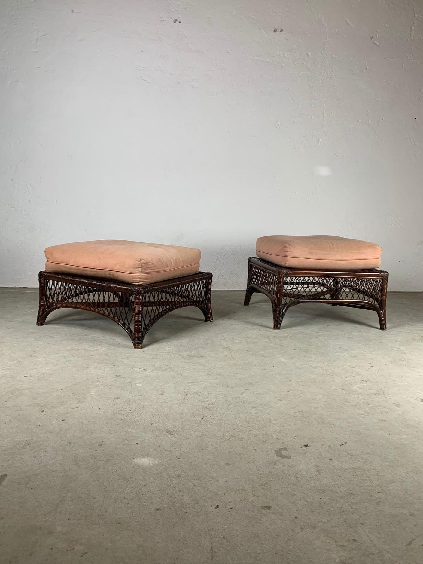 Italian Bamboo ottomans with cushions, Italy, 1960s For Sale