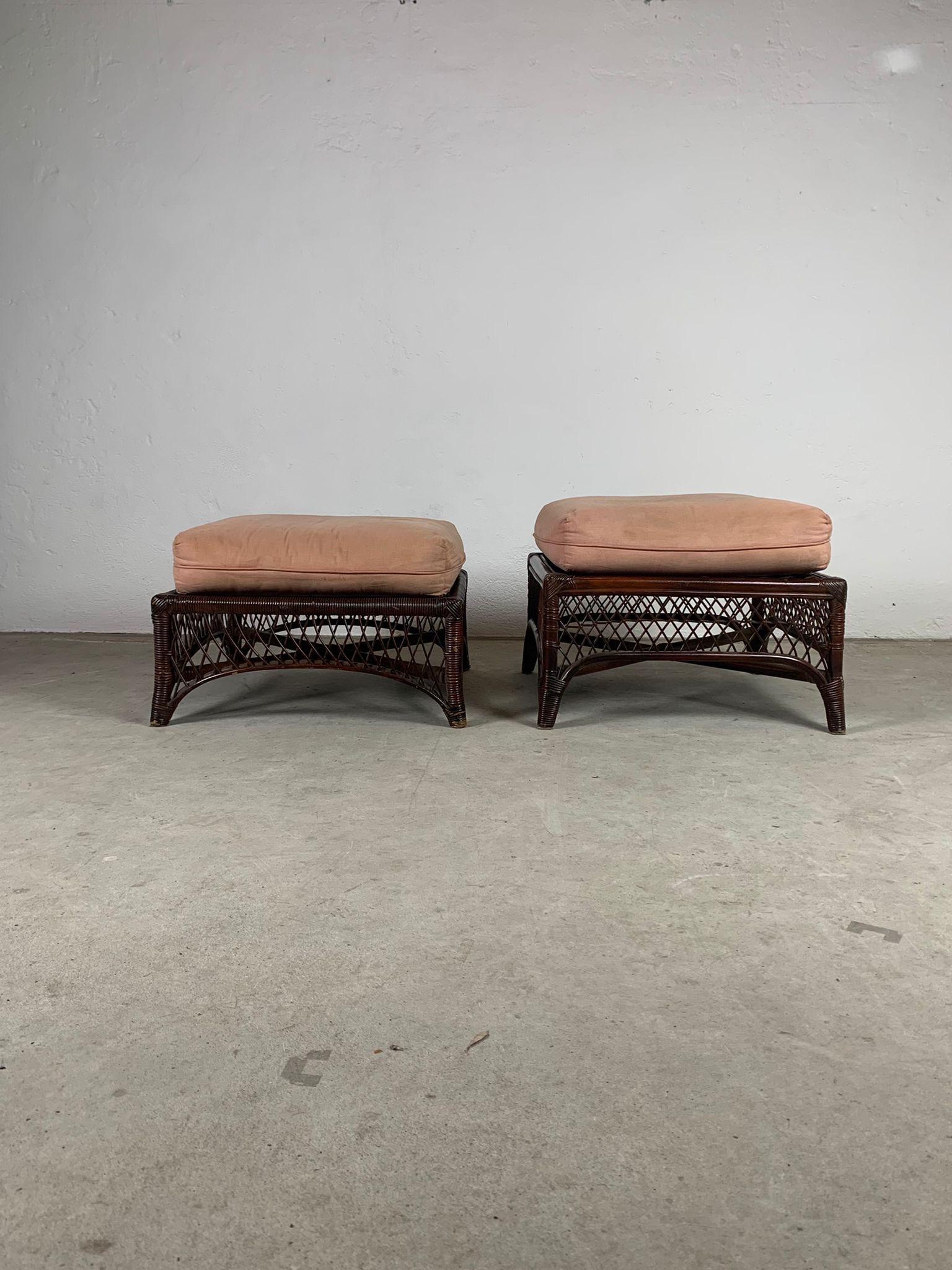 Hand-Knotted Bamboo ottomans with cushions, Italy, 1960s For Sale