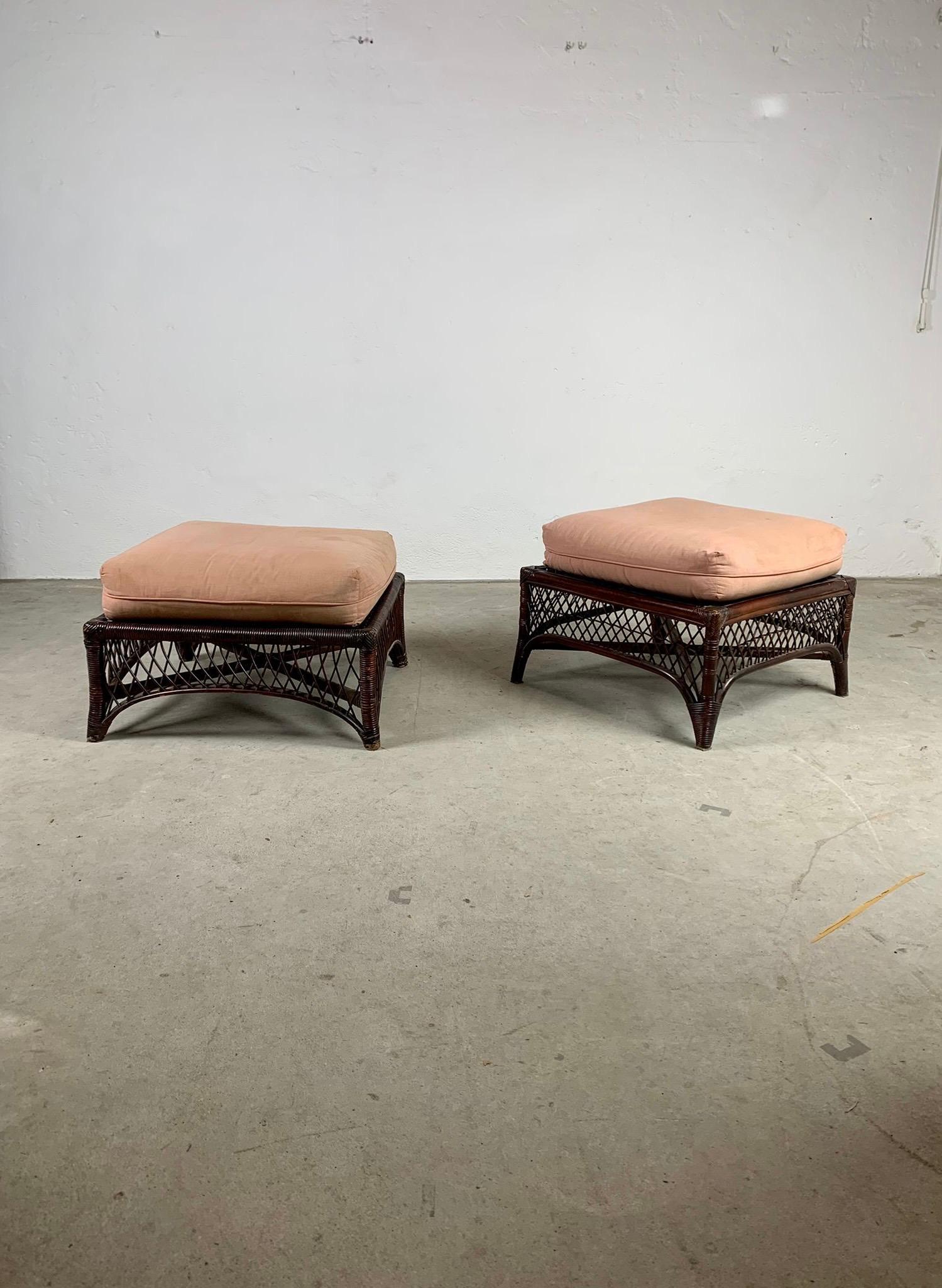 Bamboo ottomans with cushions, Italy, 1960s In Good Condition For Sale In Milano, IT