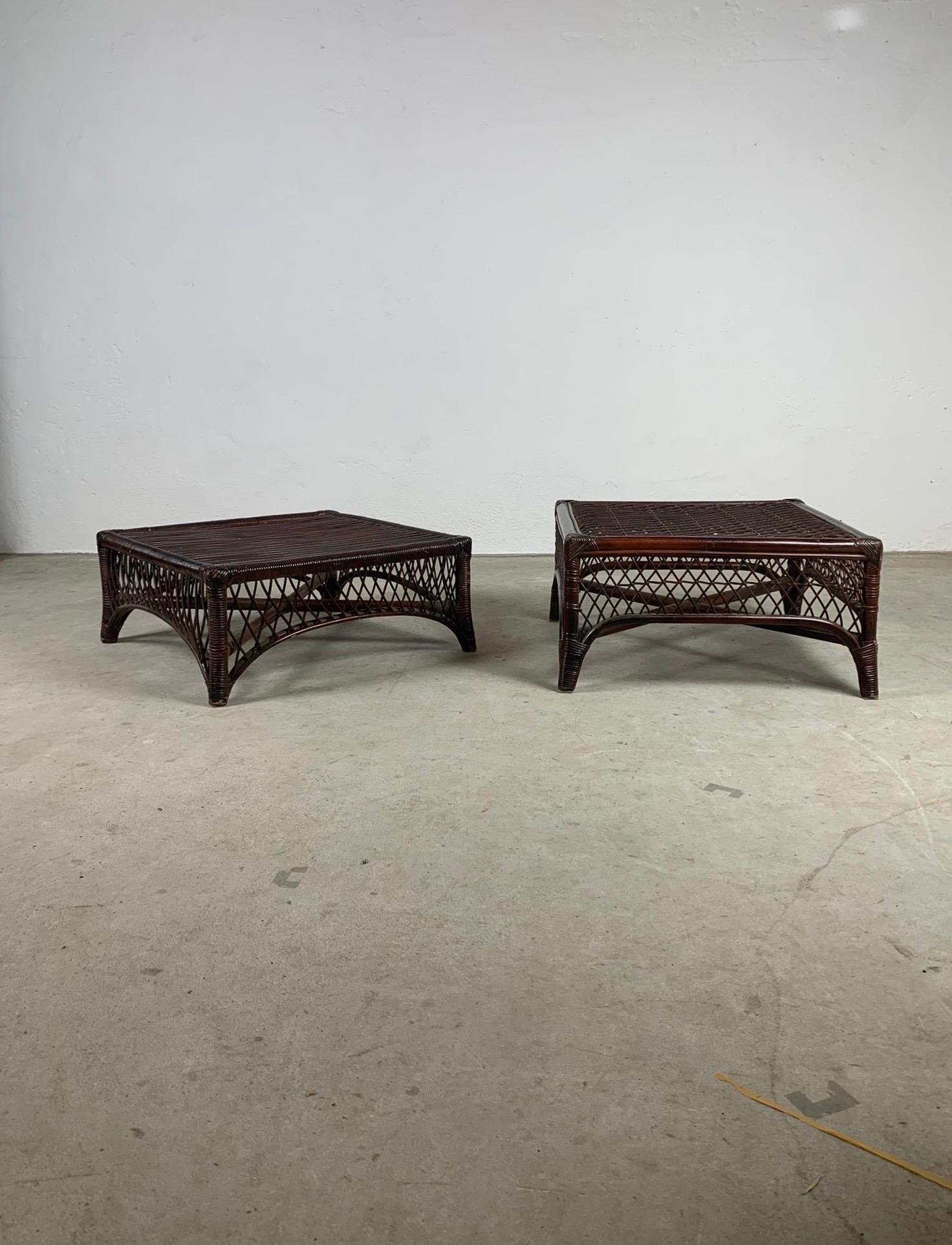 Mid-20th Century Bamboo ottomans with cushions, Italy, 1960s For Sale