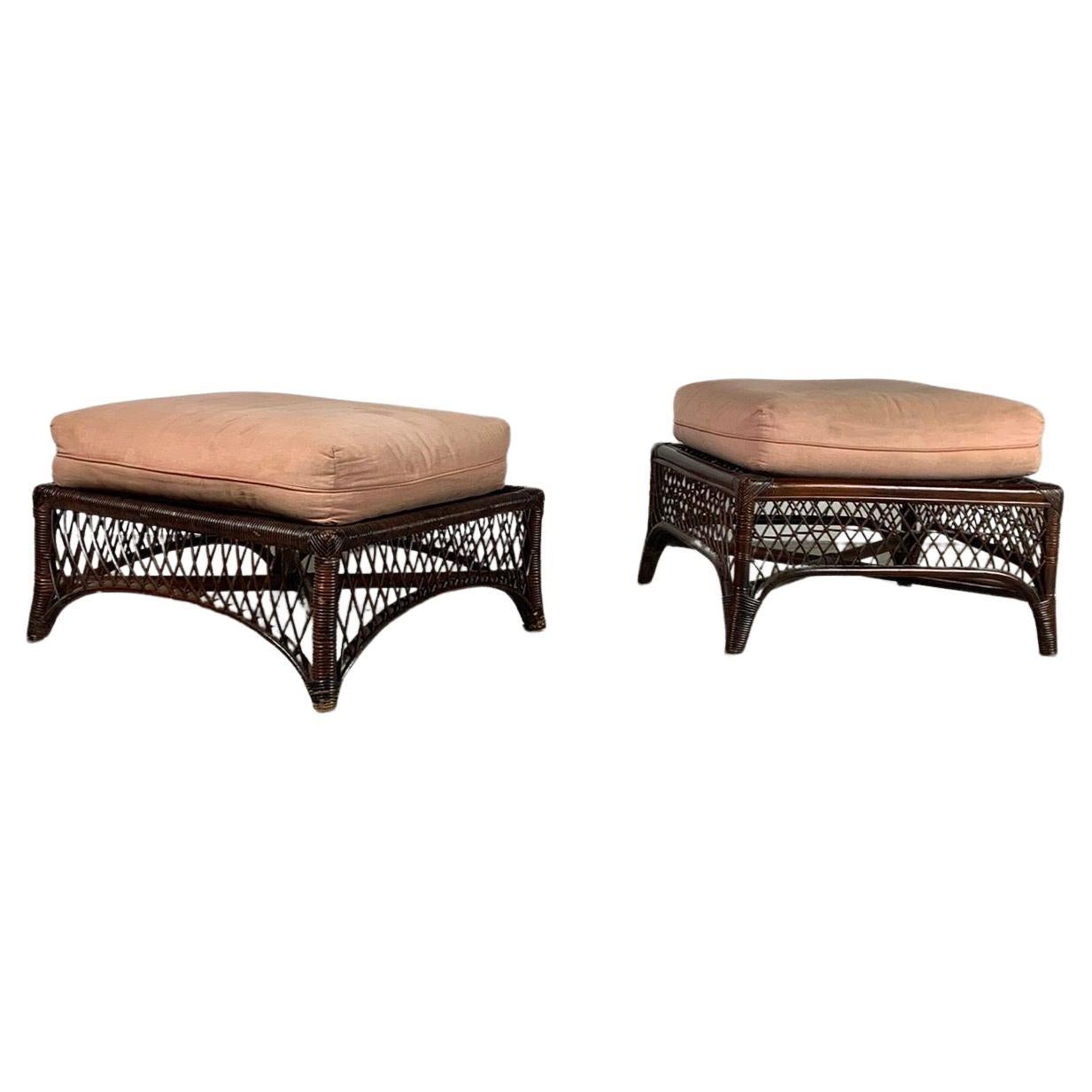 Bamboo ottomans with cushions, Italy, 1960s For Sale