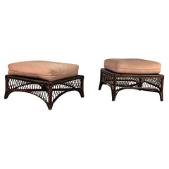 Retro Bamboo ottomans with cushions, Italy, 1960s