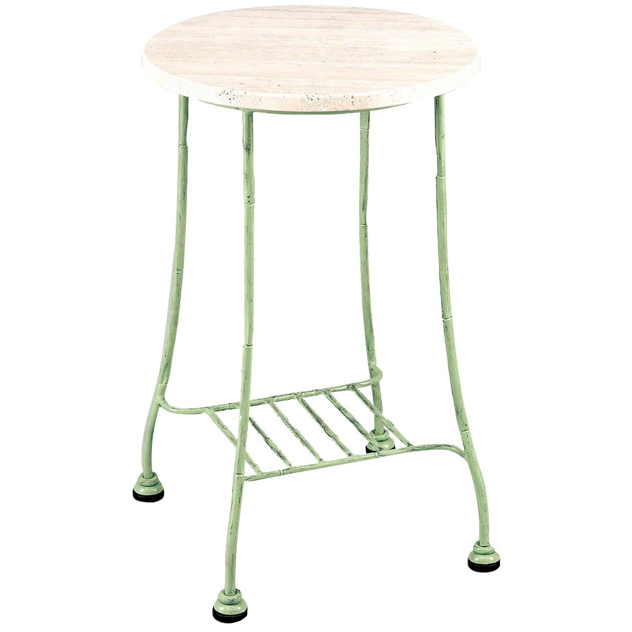 Bamboo Outdoor Green Wrought Iron Tall Side Table For Sale