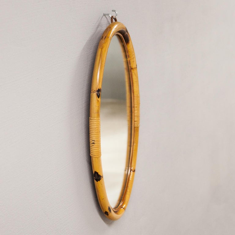 Bamboo Oval Mirror France 1950s For Sale at 1stDibs