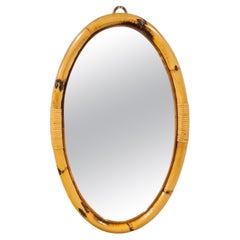 Miroir ovale en bambou, France, annes 1950