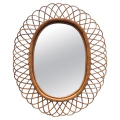 Bamboo Oval Wall Mirror, Italy, 1960s