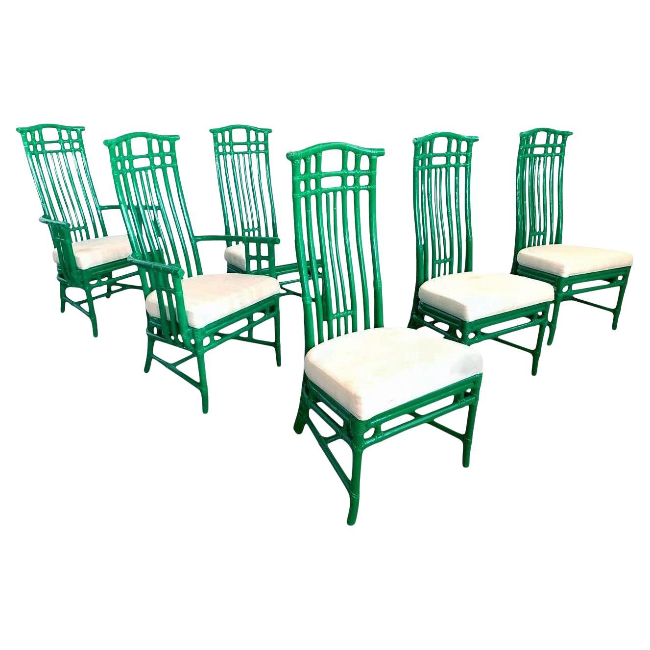 Bamboo Pagoda Dining Chairs by McGuire, Set of Six