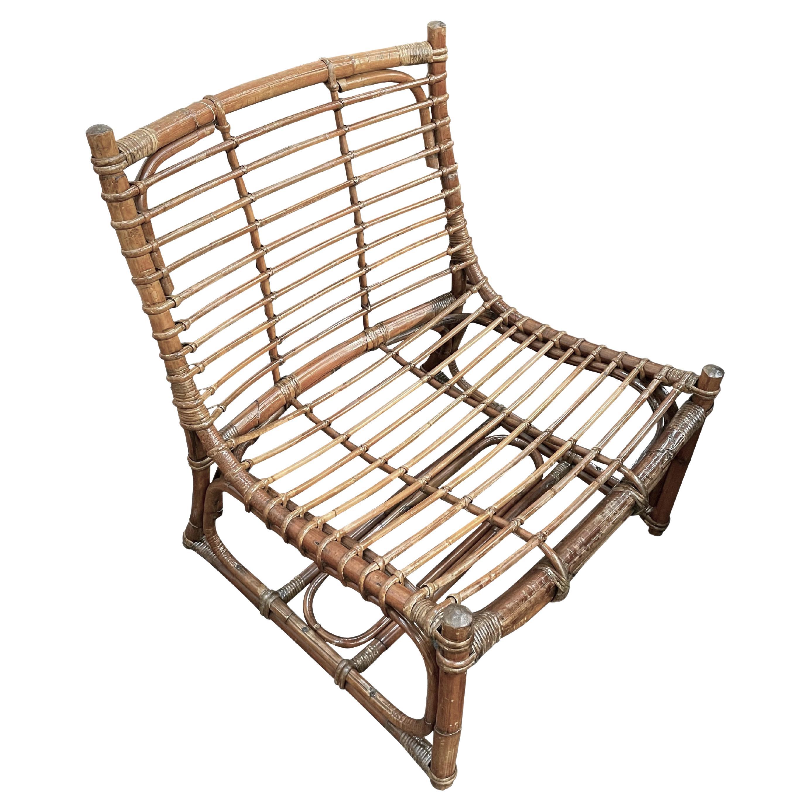20th Century Rattan Pair His and Hers Chairs, Italy, Mid Century For Sale