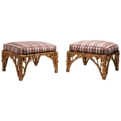 Vintage Bamboo Pair of Ottoman, Arpex, Italy, 1970s
