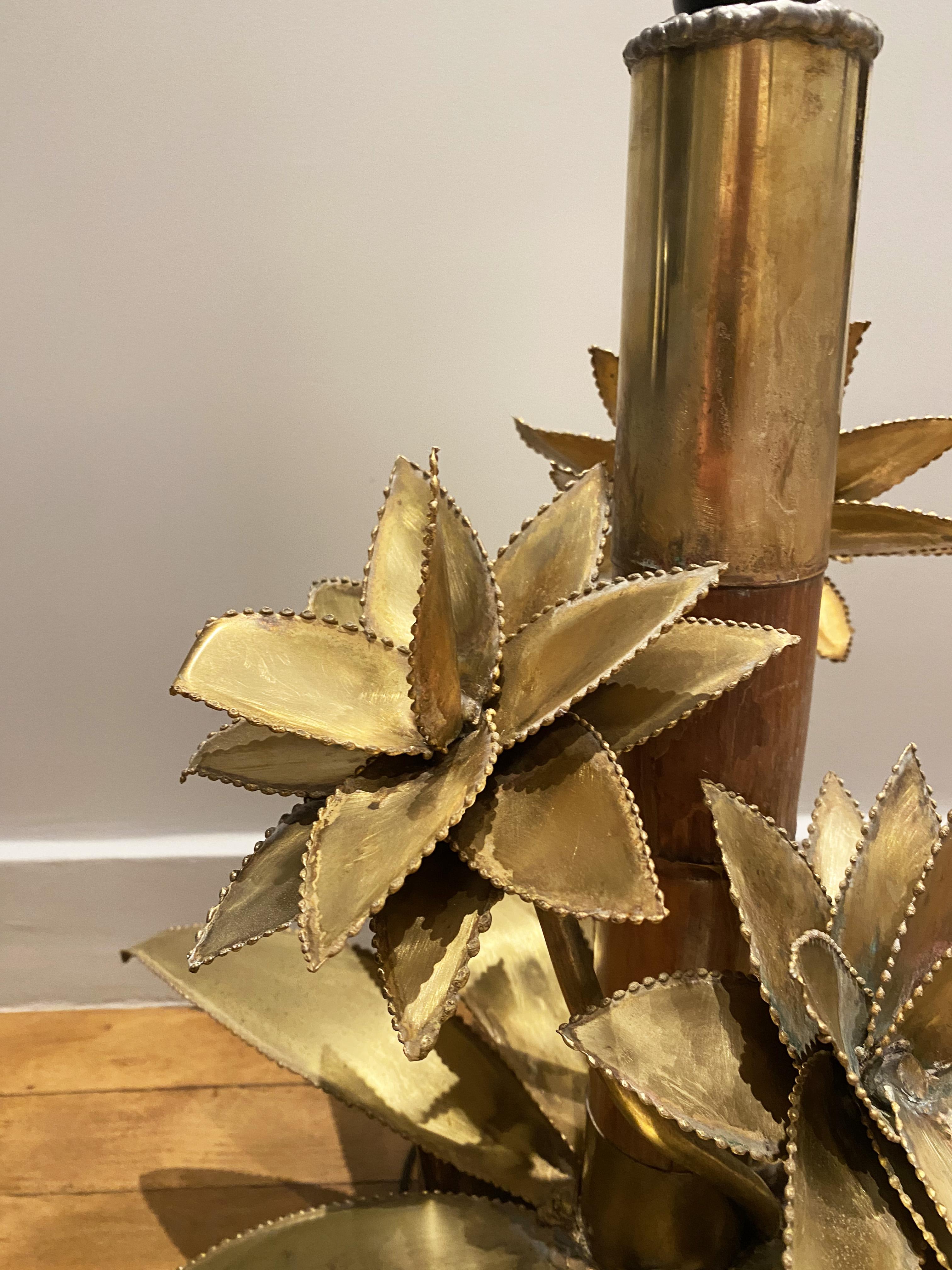 Hollywood Regency Bamboo « Palm » Table Lampe by Christian Techoueyres for Maison Jansen, 1970s For Sale