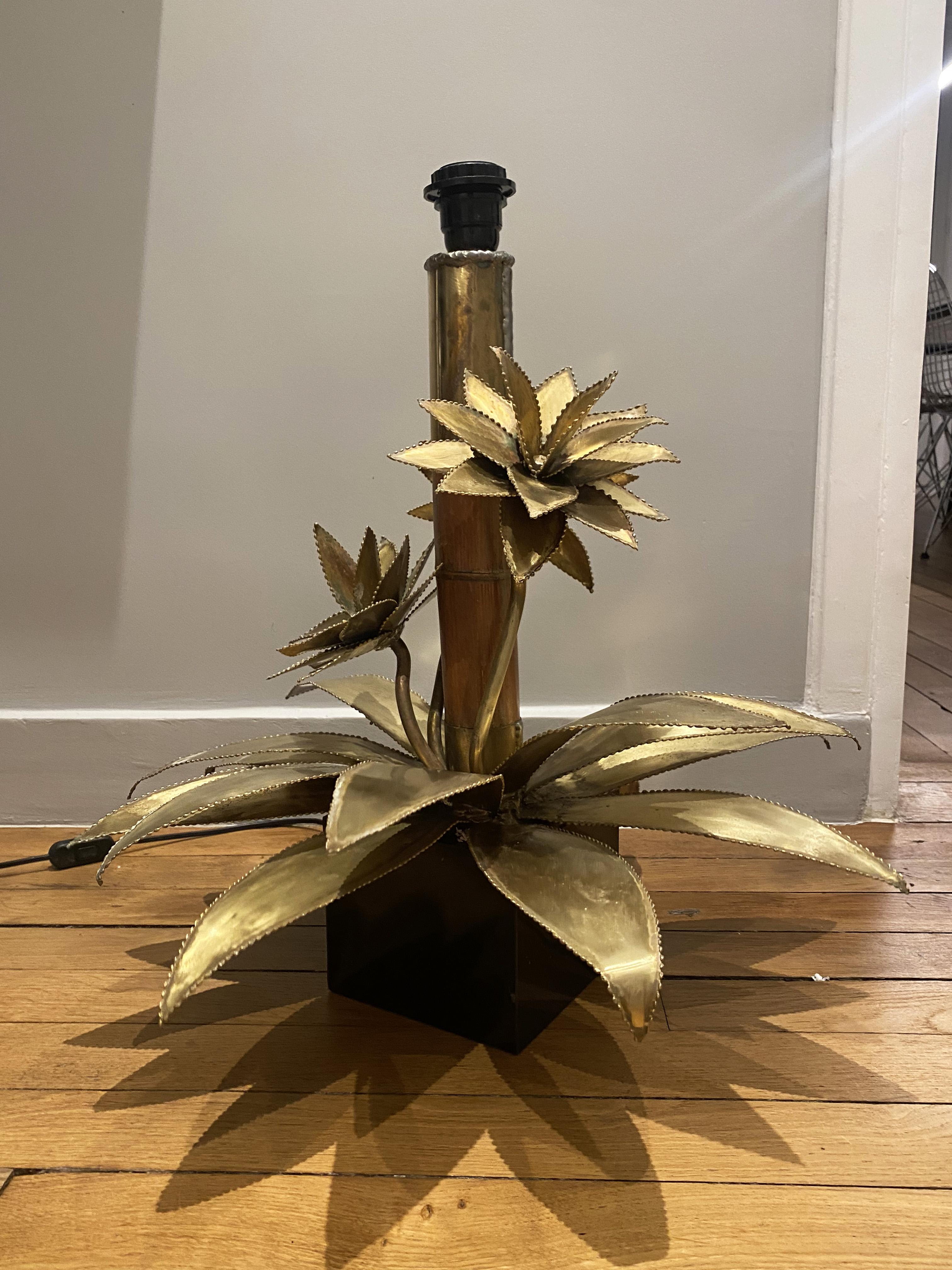 Bamboo « Palm » Table Lampe by Christian Techoueyres for Maison Jansen, 1970s In Good Condition For Sale In Lille, FR