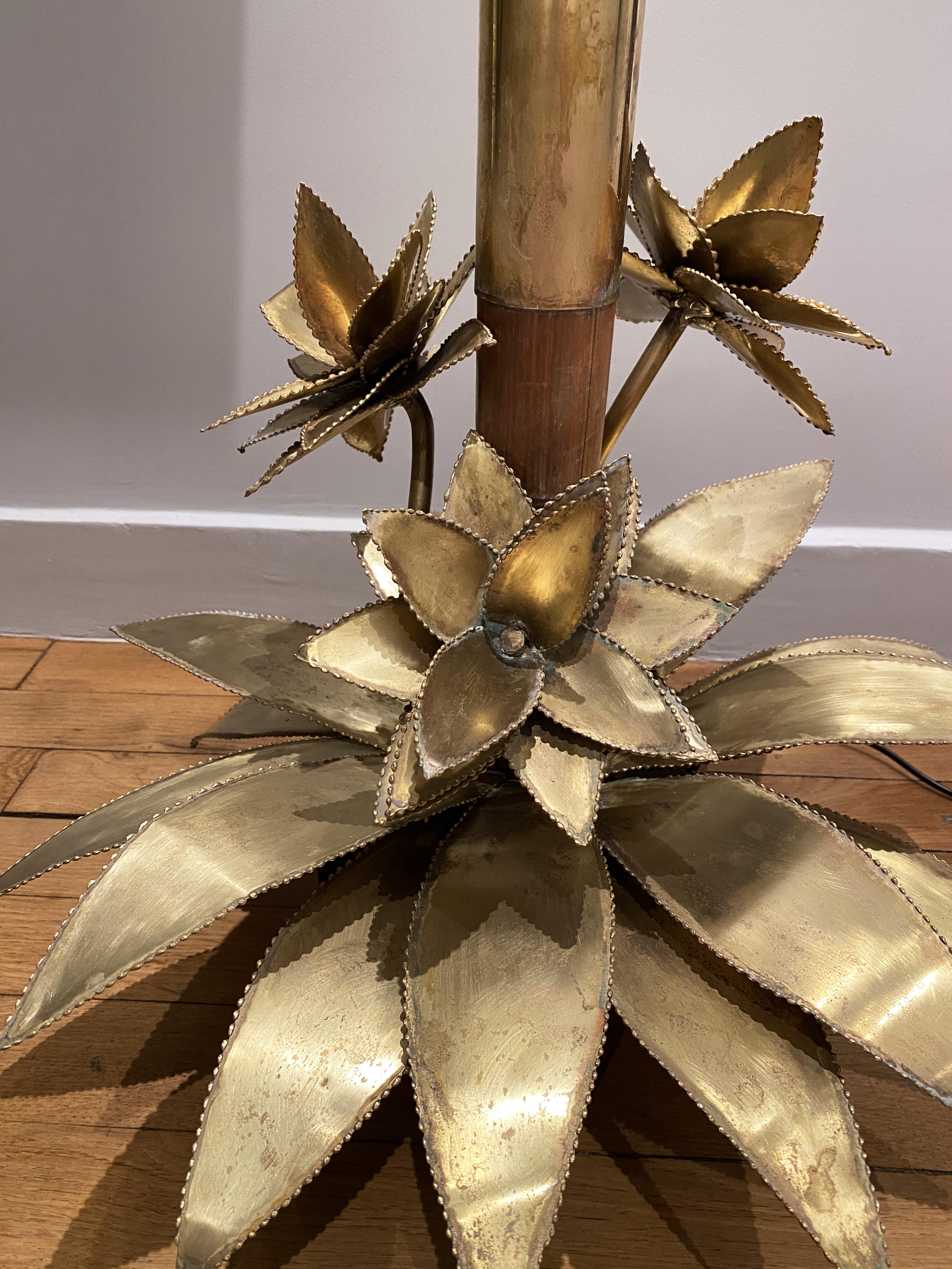 Late 20th Century Bamboo « Palm » Table Lampe by Christian Techoueyres for Maison Jansen, 1970s For Sale