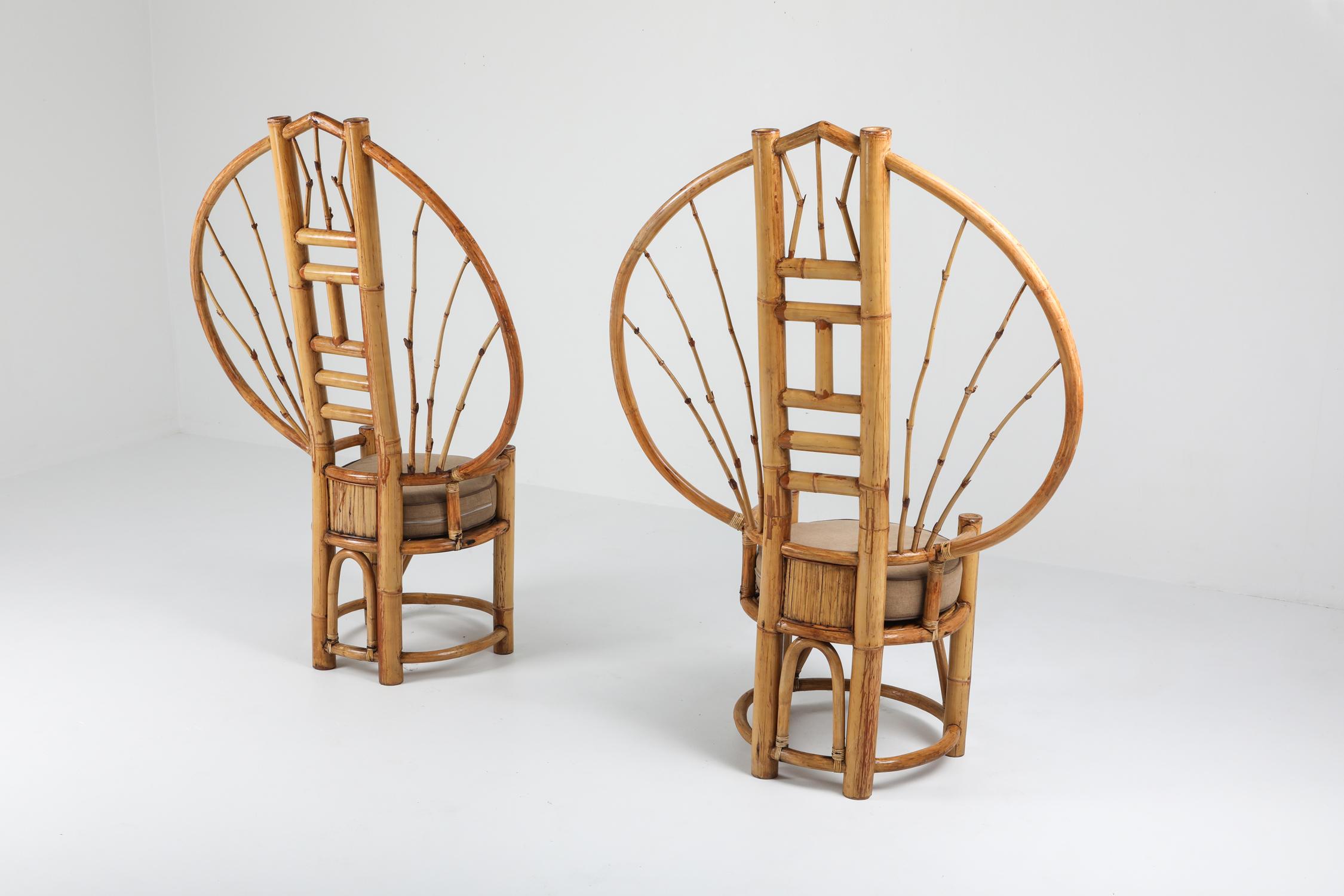 20th Century Bamboo Peacock Chairs in the Style of Albini