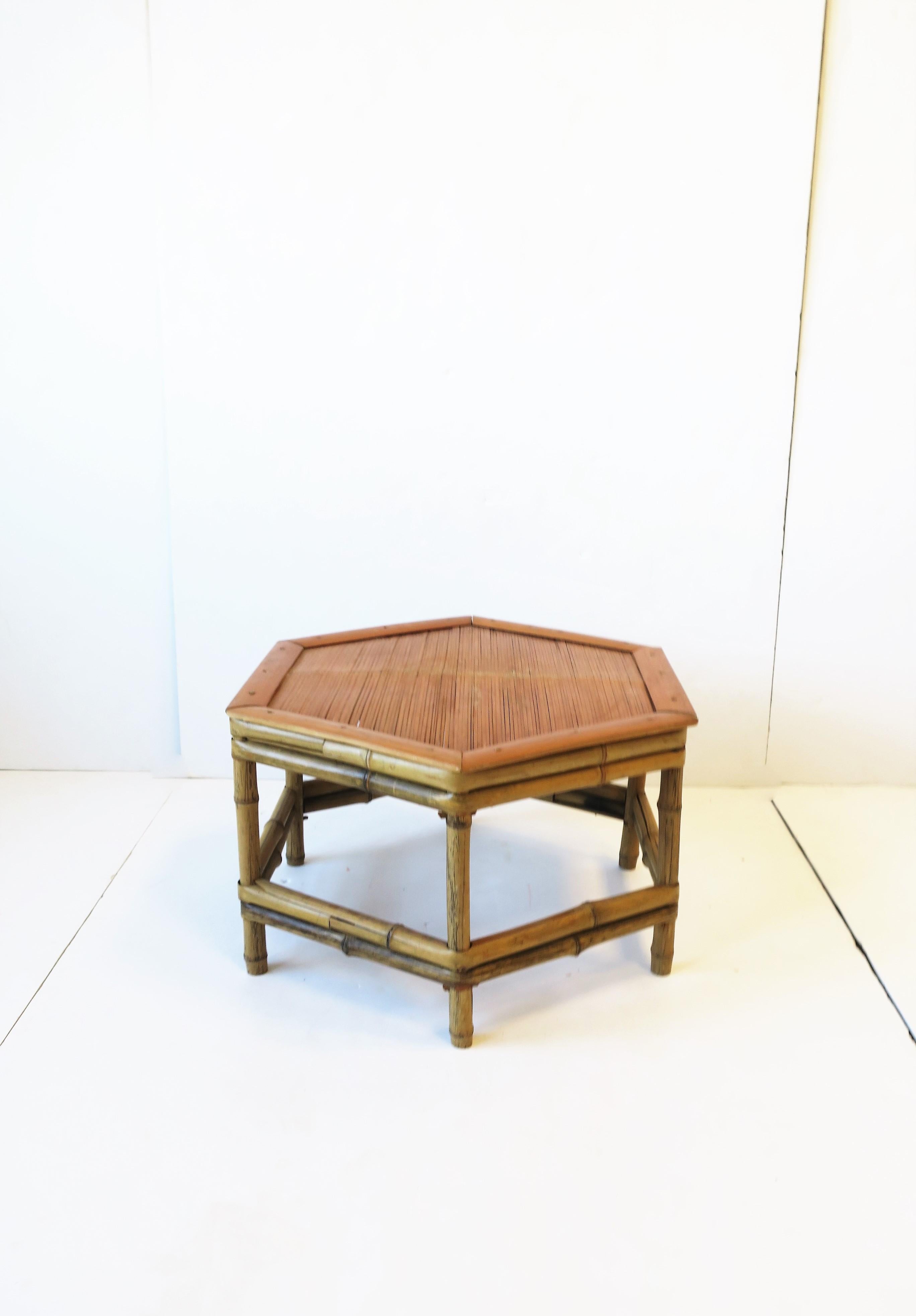 Chinoiserie Bamboo Pedestal Side Table or Plant Stand, Low