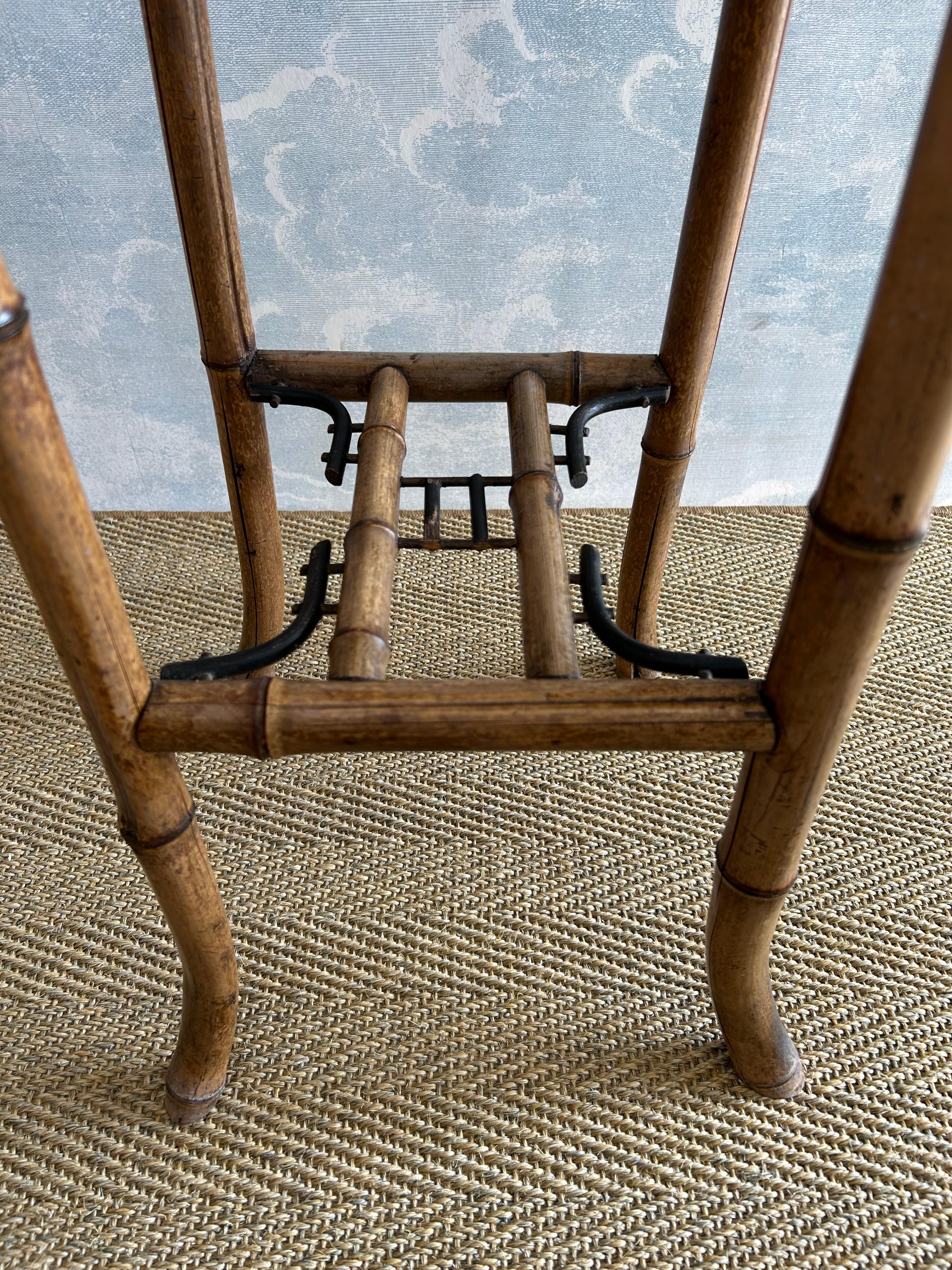 Belle Époque Bamboo Pedestal Table with Hand Painted Bird And Flower Motif, France, 19th Cent en vente